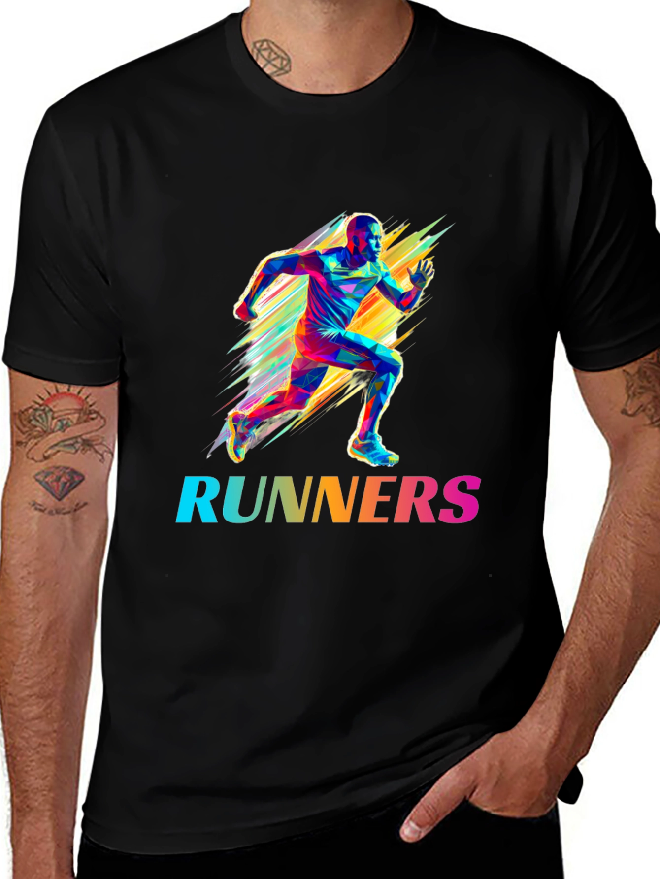 Variant 7 of Colorful Runners Graphic Print Black T-Shirt