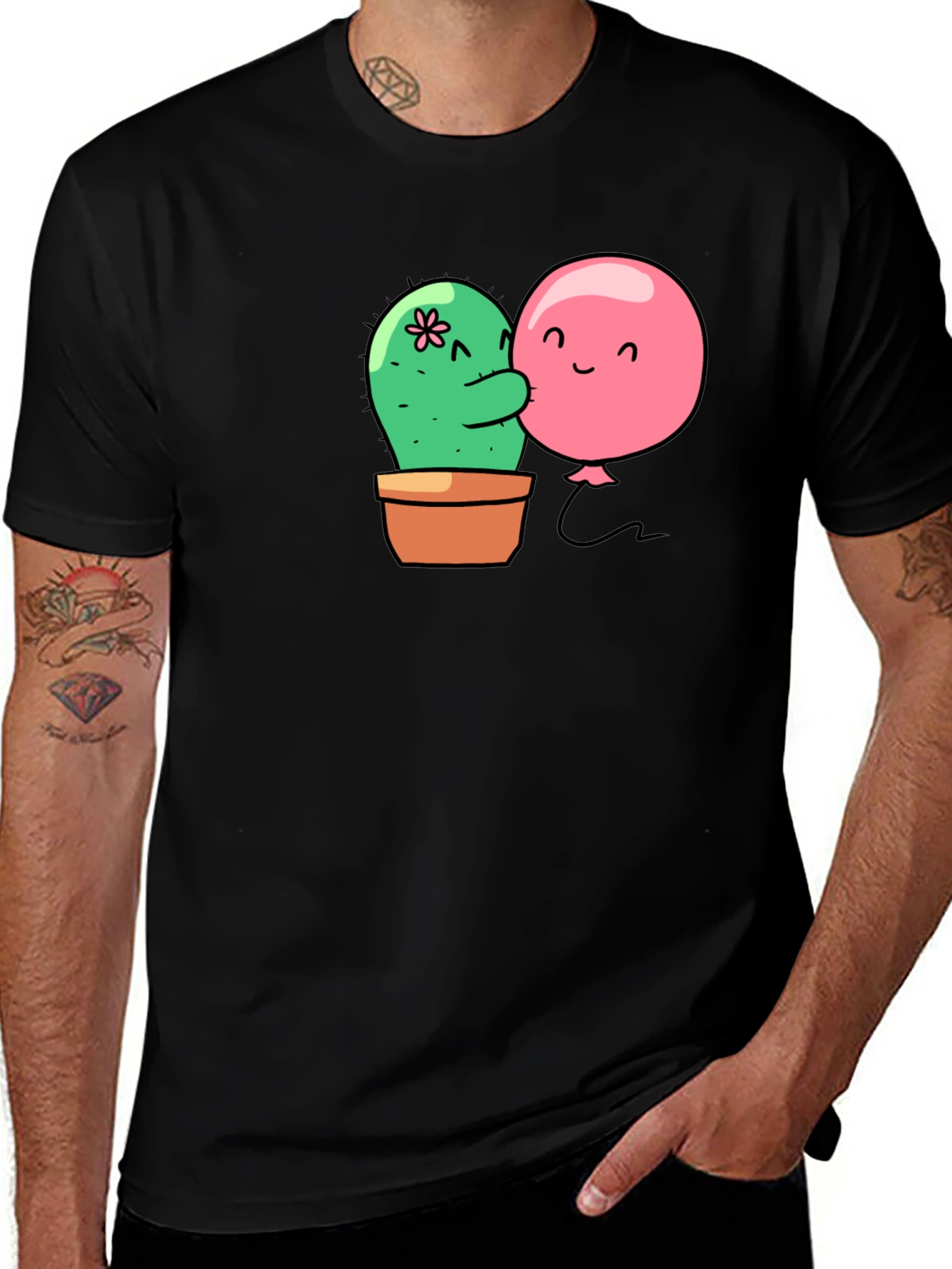 Variant 9 of Cactus & Balloon Hug Black T-Shirt