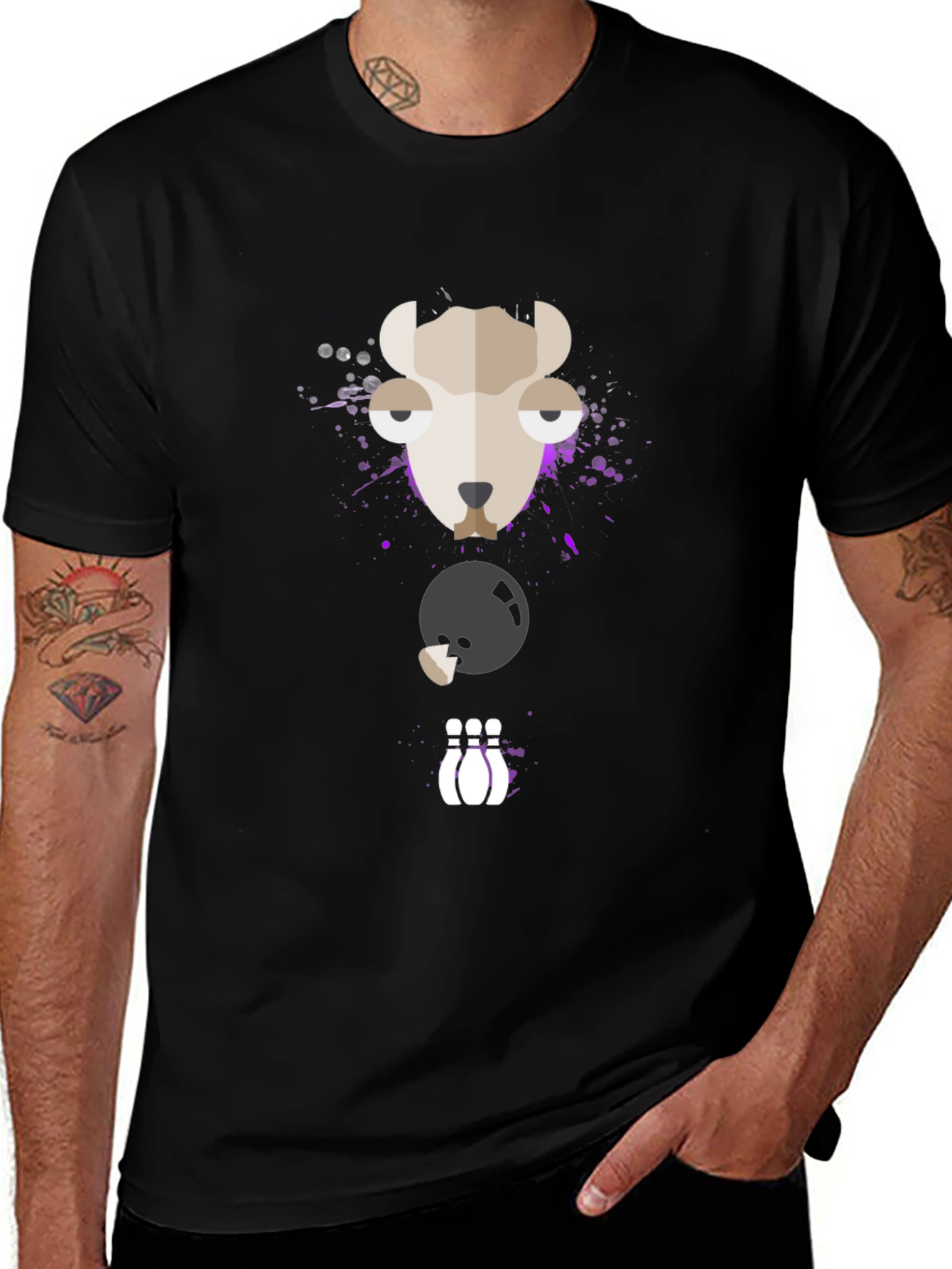 Variant 6 of Cool Bowling Llama Graphic Black T-Shirt