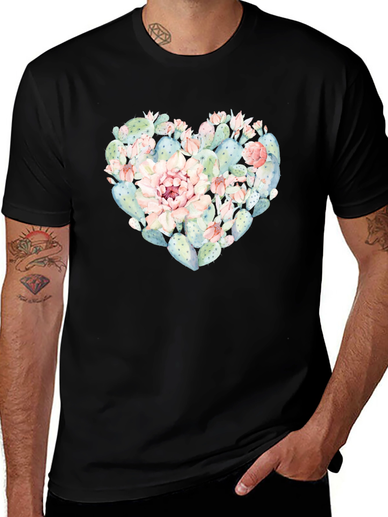 Cactus Heart T-Shirt - Black