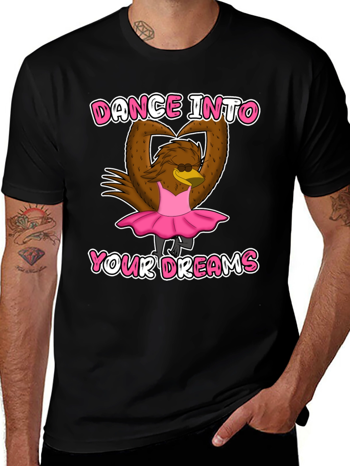 Black Dance Dreams T-Shirt: Ballerina Cartoon Bird Tee main image