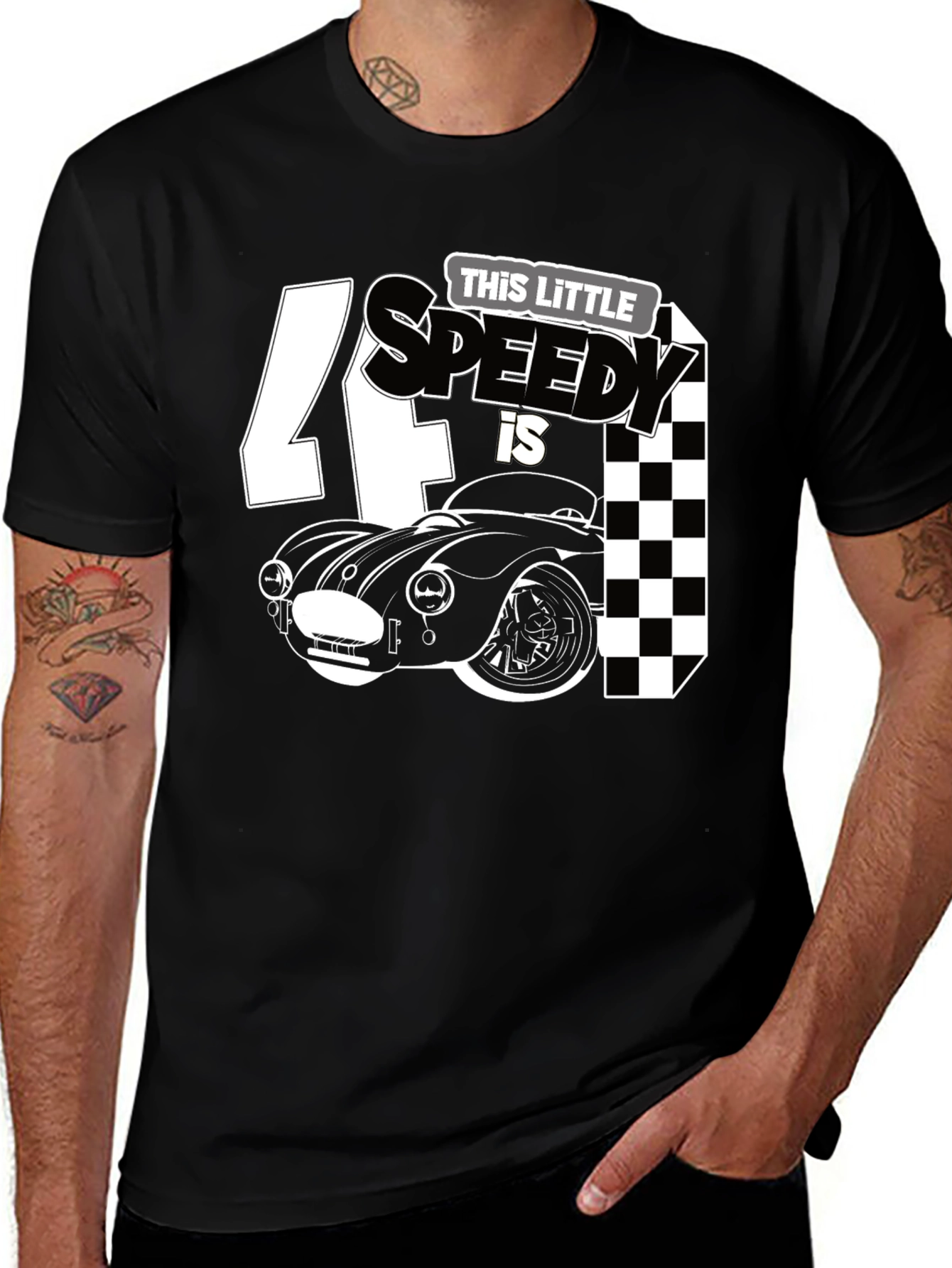 Variant 29 of This Little Speedy Is 4! Black Car Lover Birthday Tee