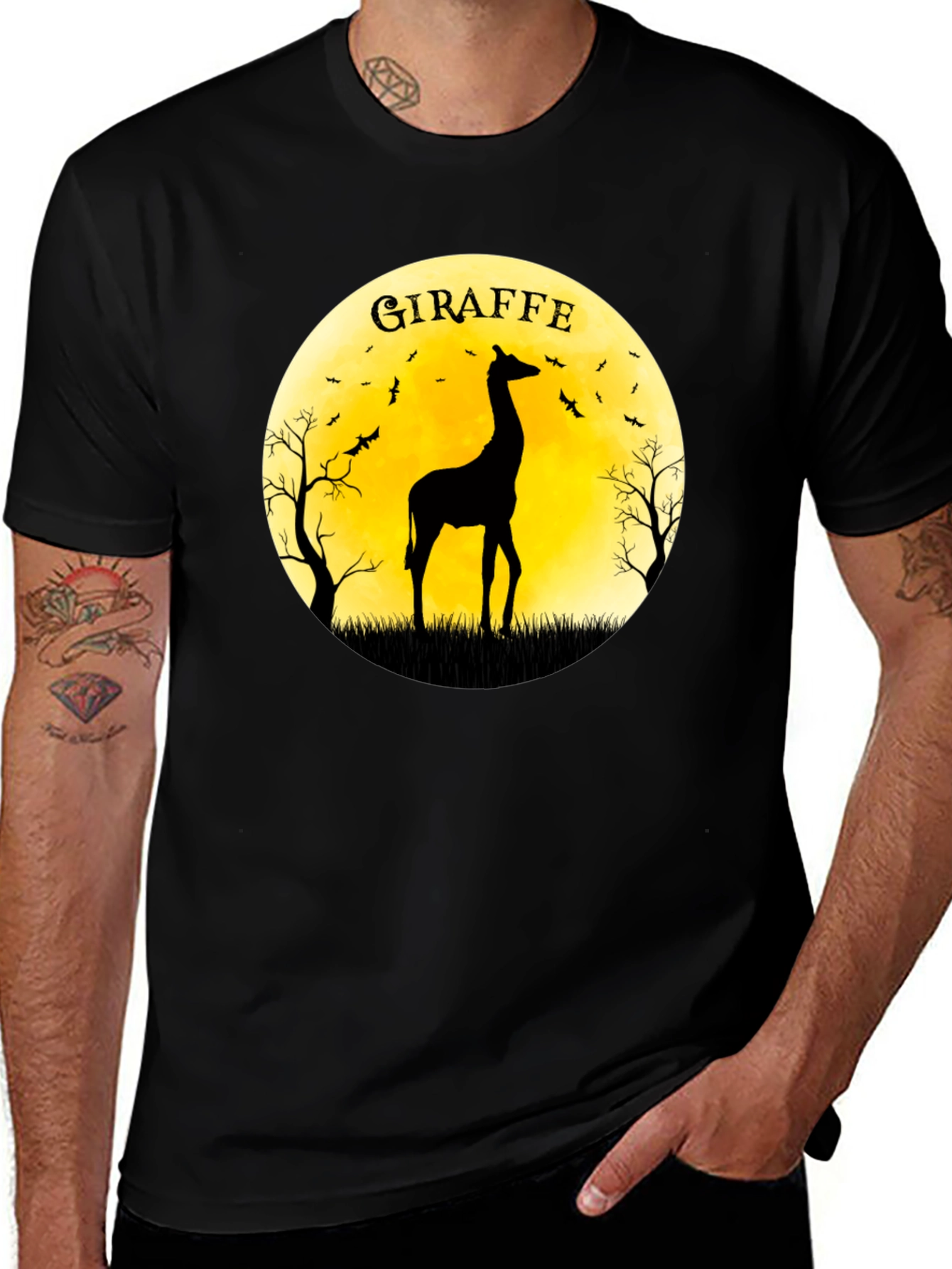 Variant 10 of Giraffe Silhouette Graphic T-Shirt - Black
