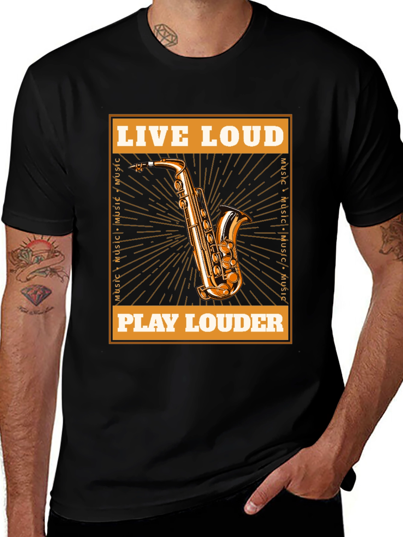 Variant 27 of Live Loud Saxophone Graphic T-Shirt - Music Lover Tee
