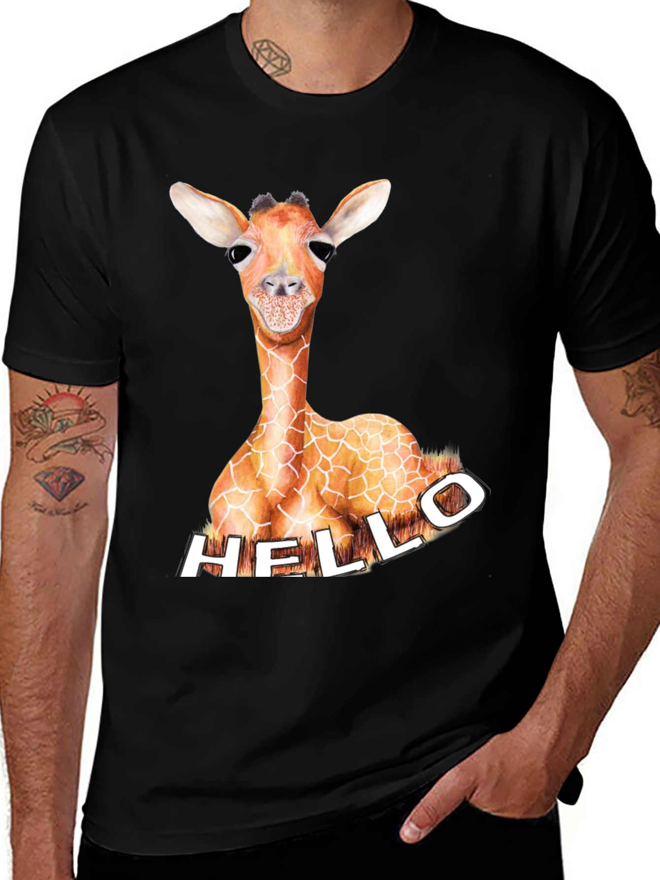 Variant 20 of Giraffe Hello Graphic Tee - Unique Animal Print Shirt