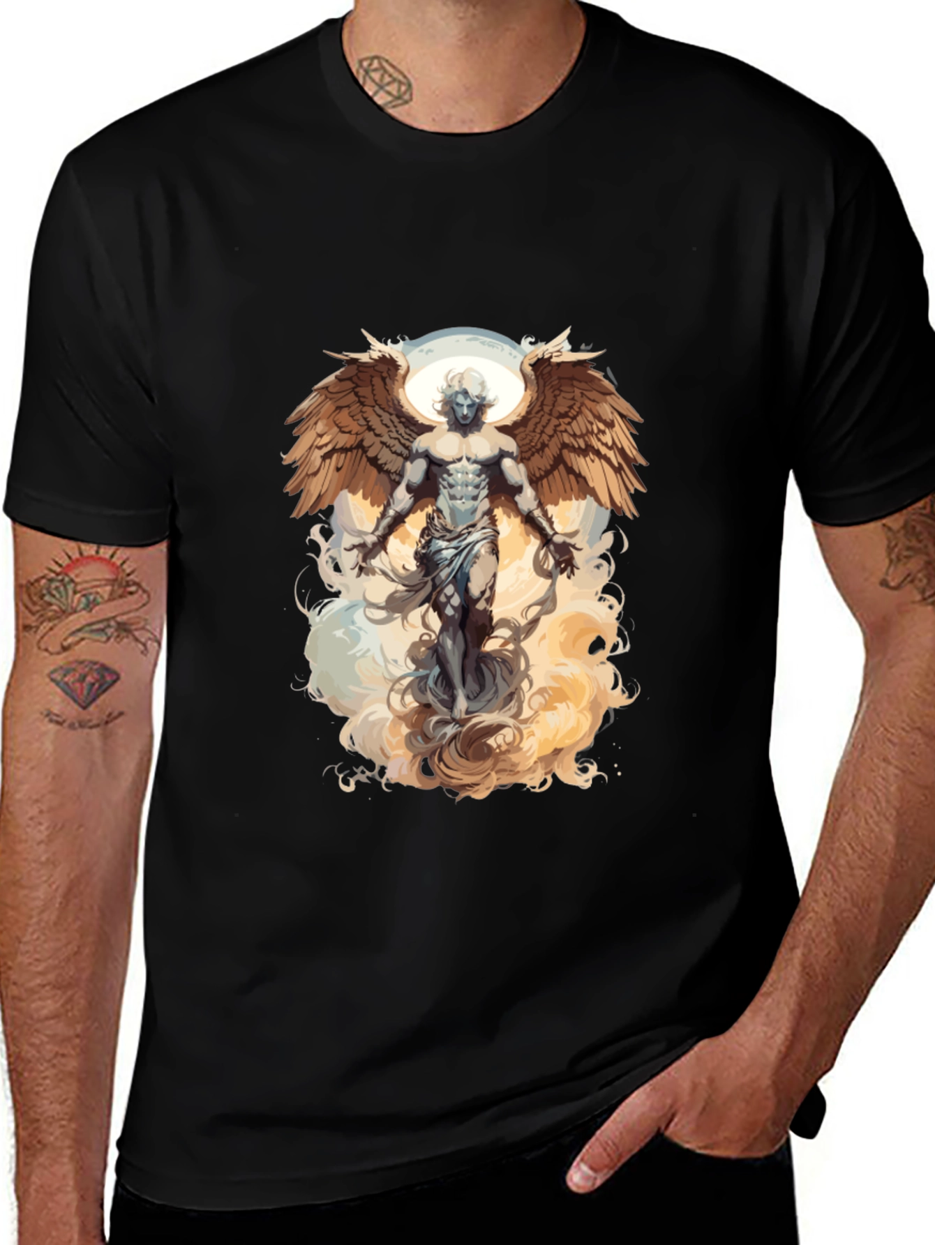 Variant 22 of Angel Wings Graphic Tee - Black Cotton T-Shirt