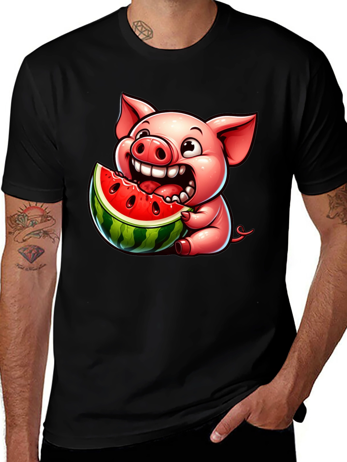 Variant 27 of Pig Eating Watermelon Graphic T-Shirt