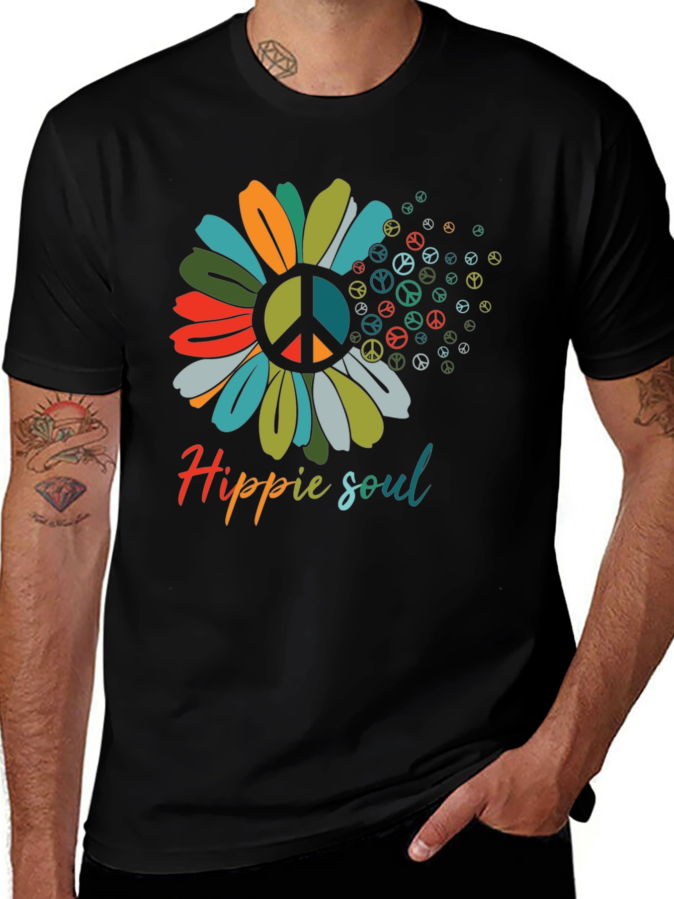 Variant 8 of Hippie Soul Graphic Tee - Peace Flower Shirt