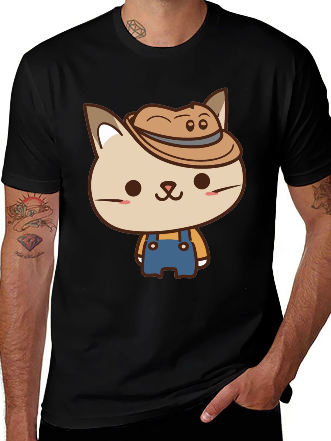 Variant 27 of Cute Cat Farmer T-Shirt - Black