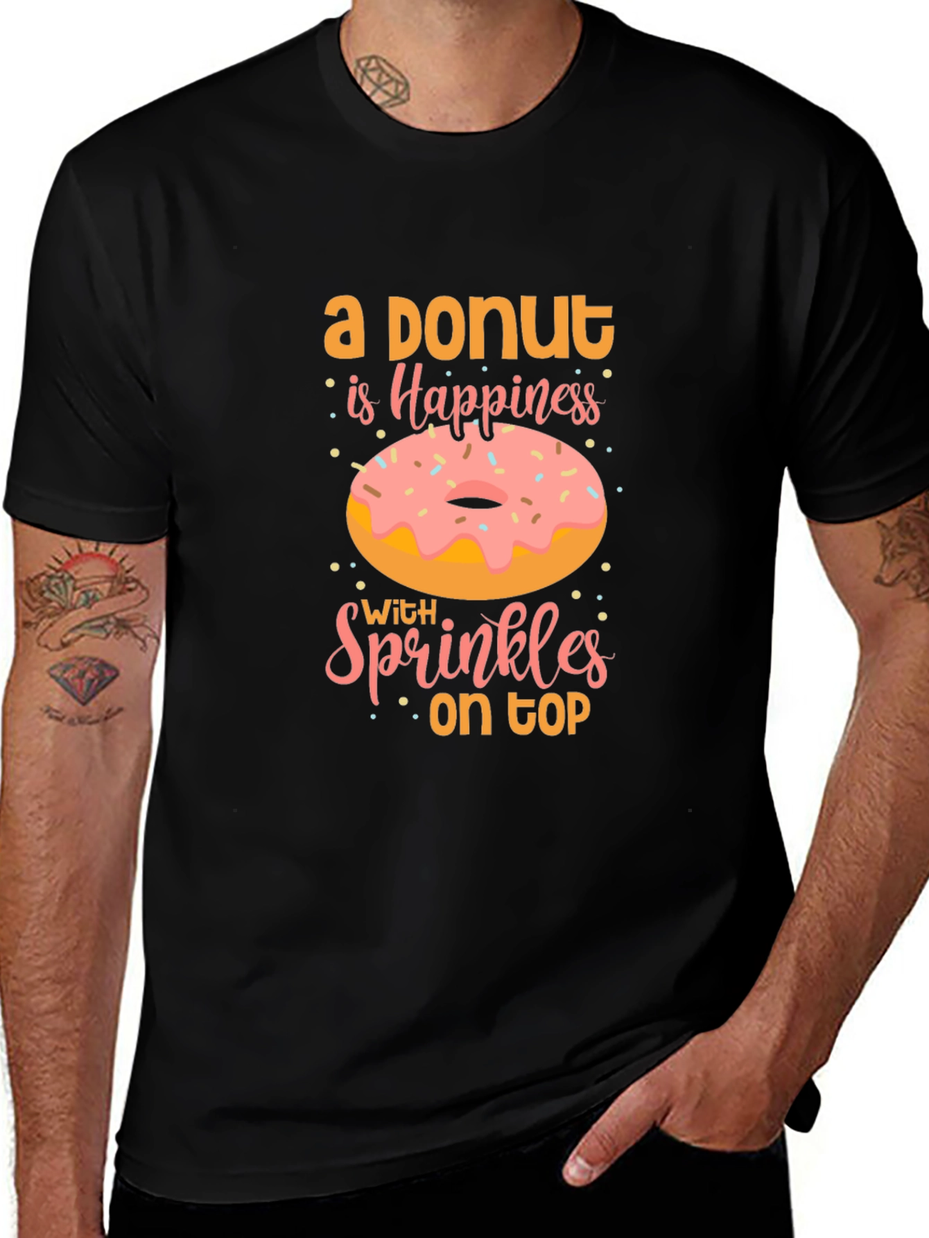 Donut Happiness Graphic Tee - Casual Black T-Shirt