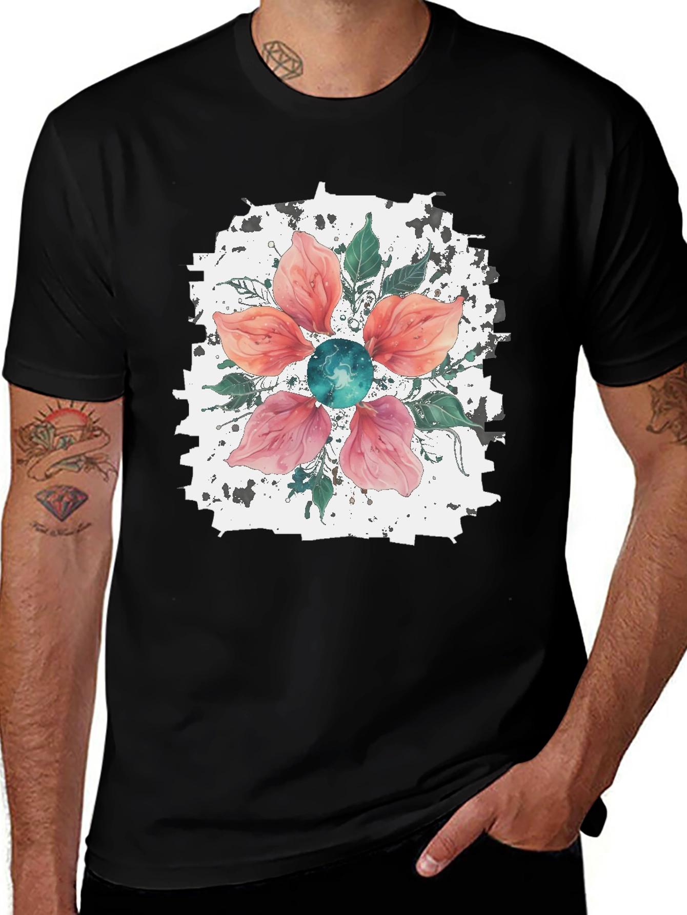 Variant 23 of Floral Blossom Men's Black T-Shirt