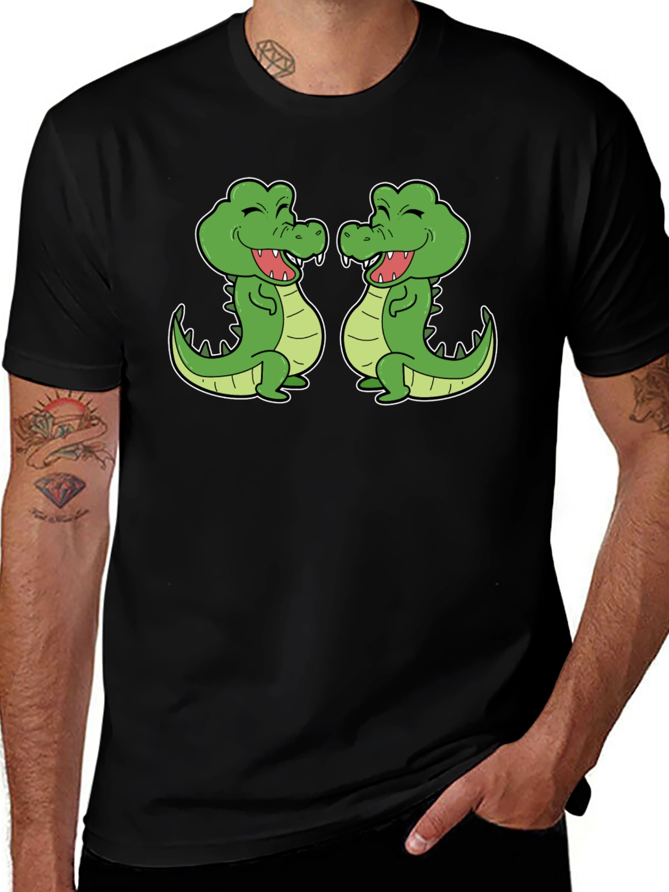 Variant 2 of Cute Alligator Graphic Tee - Black