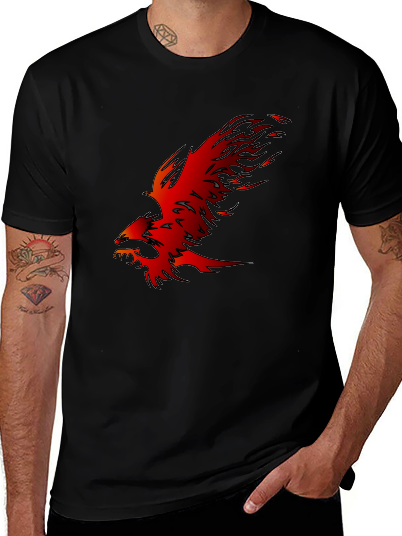 Variant 11 of Black T-Shirt with Fiery Phoenix Graphic