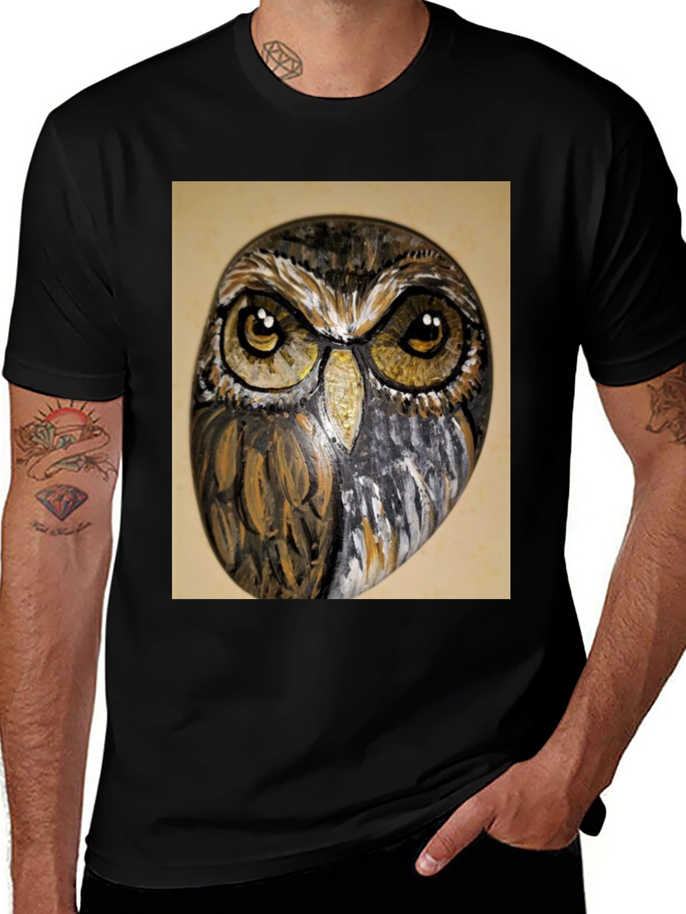 Variant 2 of Owl Face Print Black T-Shirt