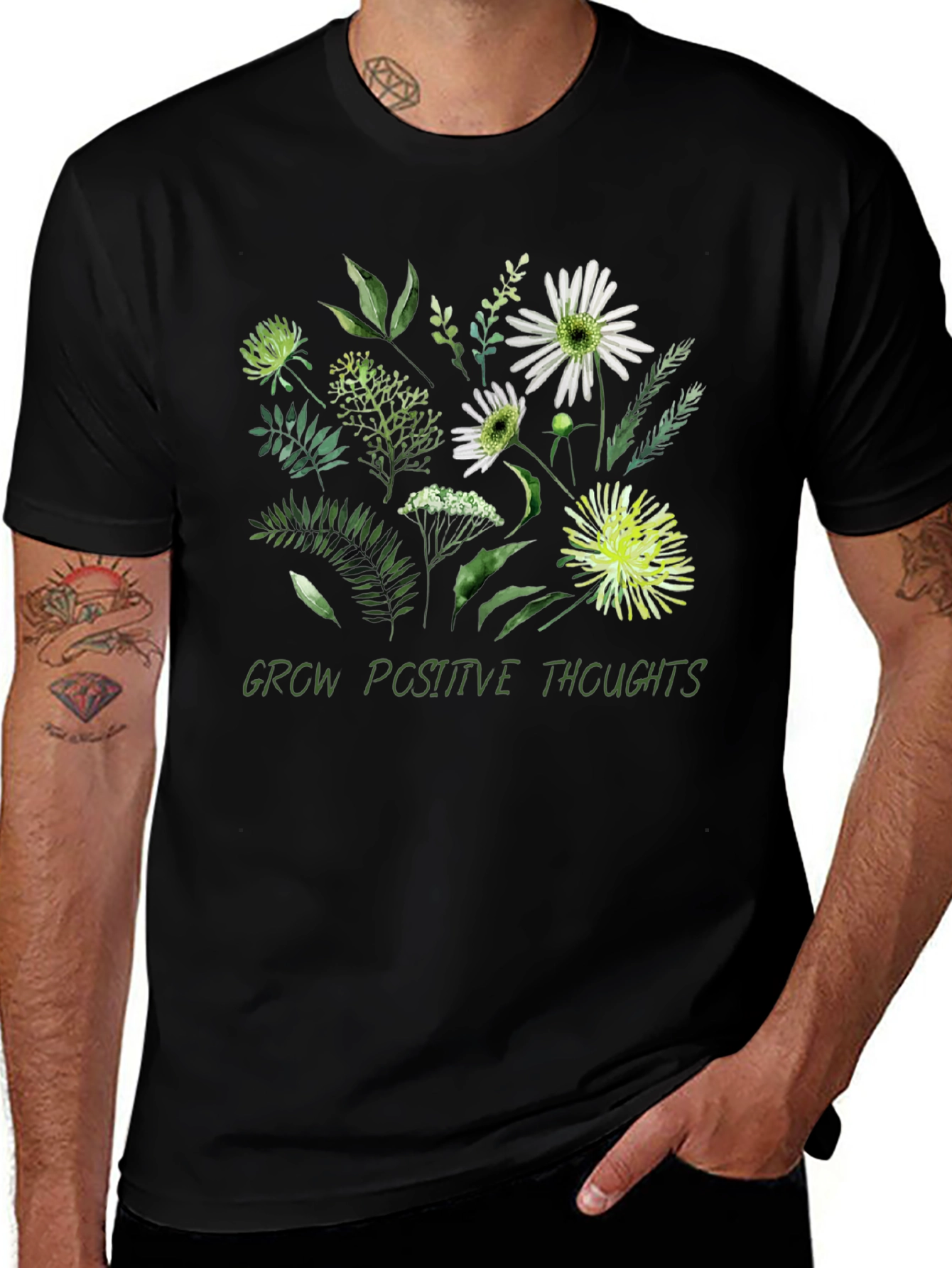 Variant 20 of Floral 'Grow Positive Thoughts' Graphic T-Shirt