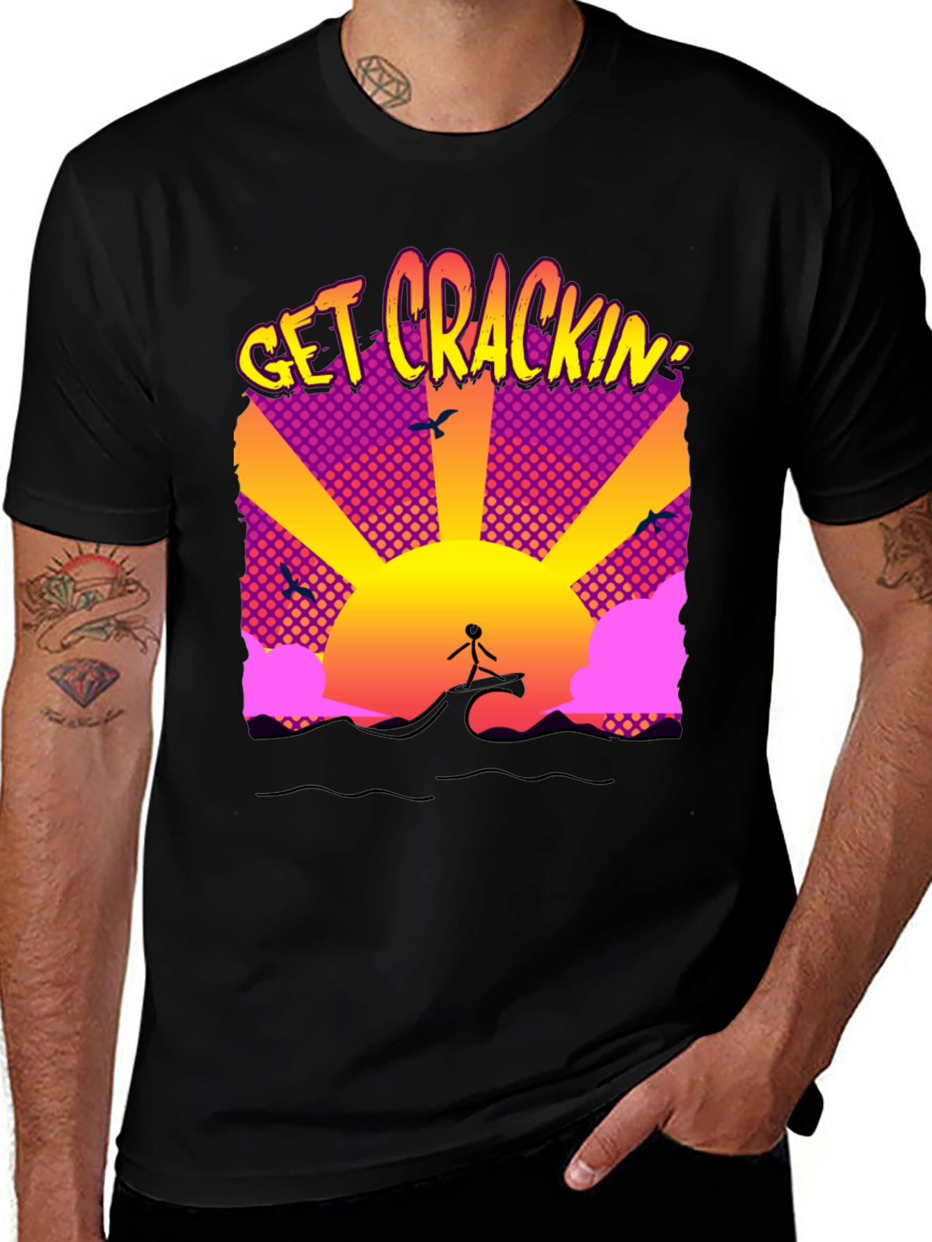 Variant 17 of Get Crackin' Graphic T-Shirt - Surfing Sunrise