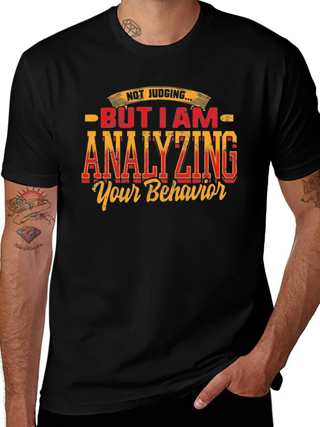 Black Analyzing Behavior Graphic Tee - Humorous Design main image