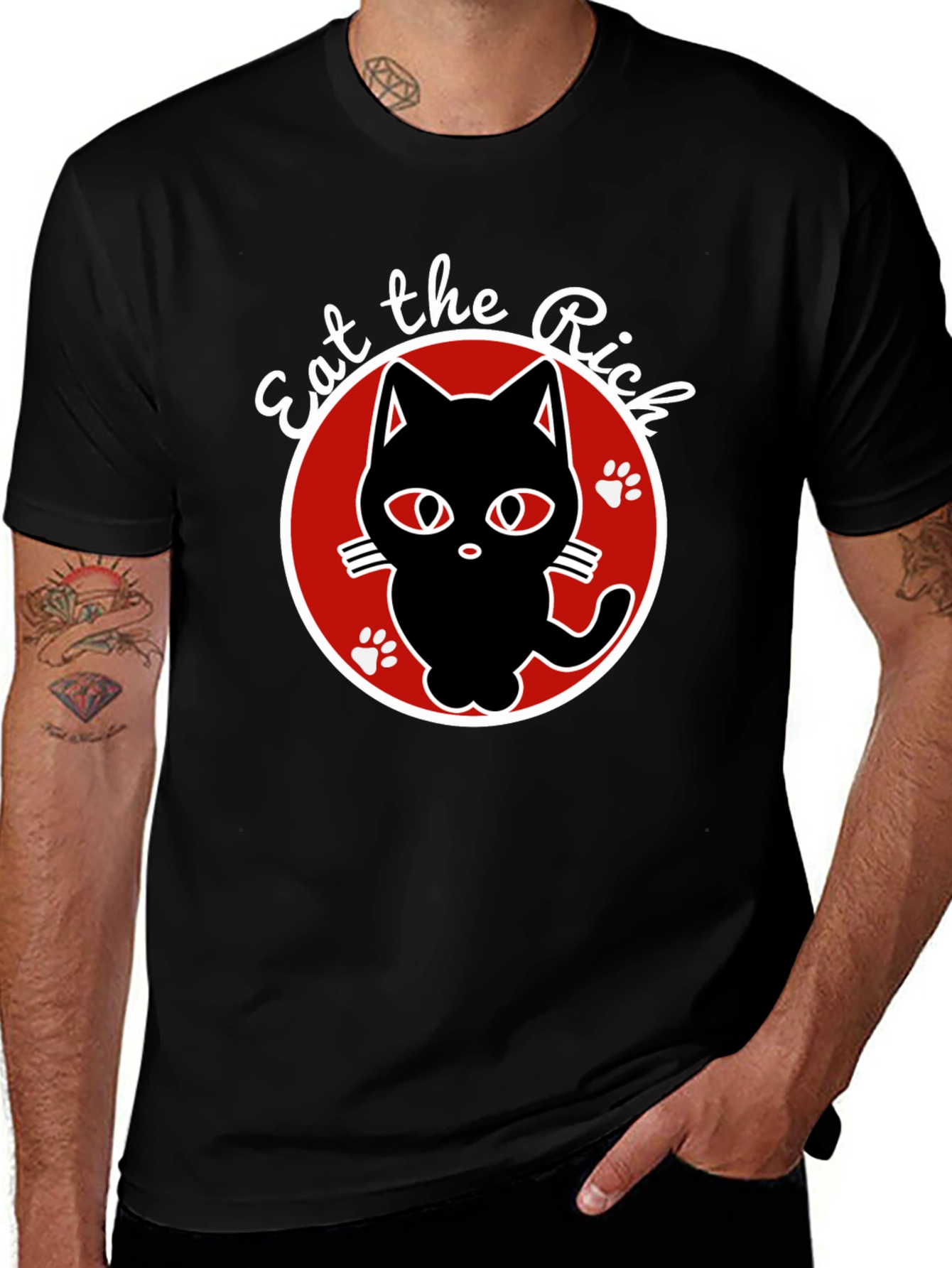 Variant 16 of Eat The Rich Cat T-Shirt - Black Cotton Tee