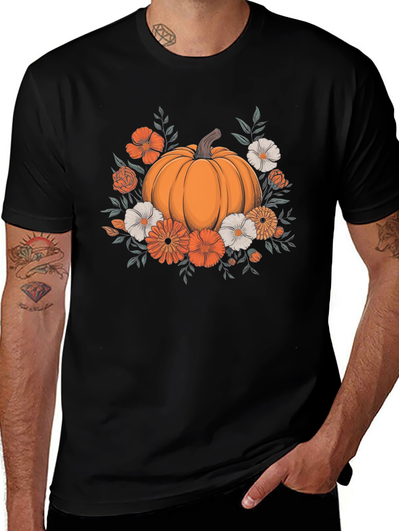 Variant 5 of Pumpkin Floral Graphic Tee - Autumn Vibes