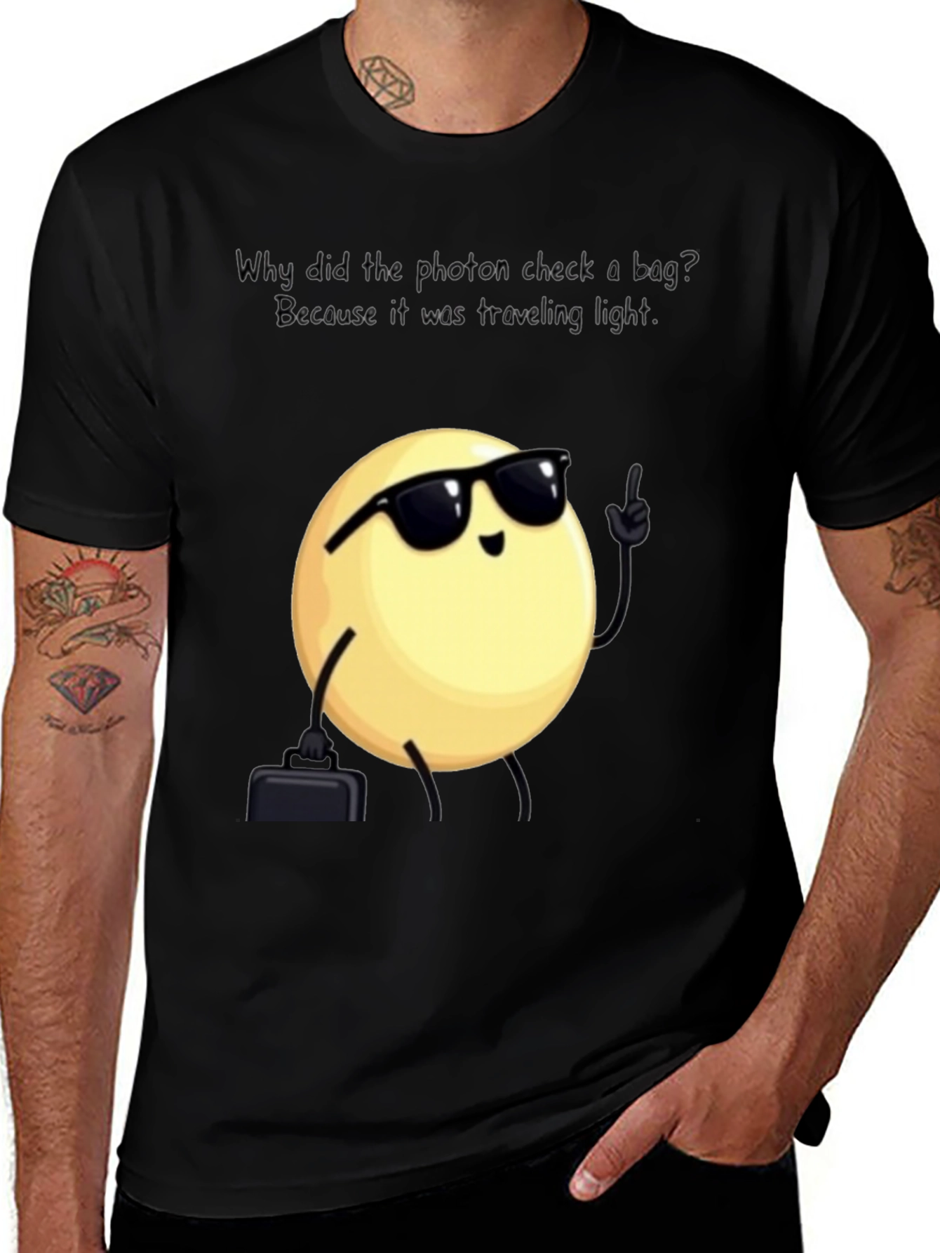 Variant 15 of Funny Physics Pun T-Shirt: Traveling Light Photon