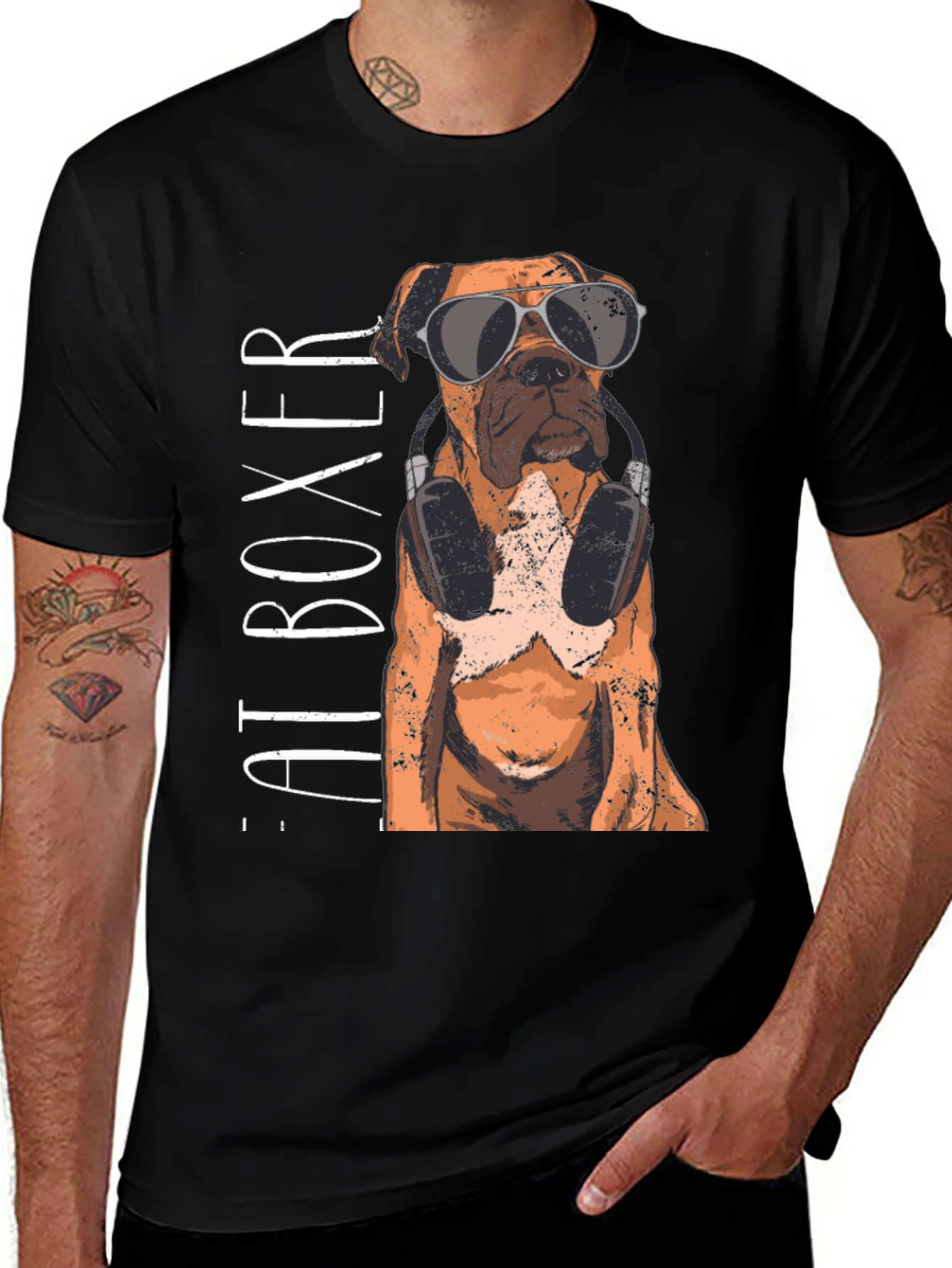 Variant 30 of Cool Boxer Dog T-Shirt with Sunglasses & Headphones