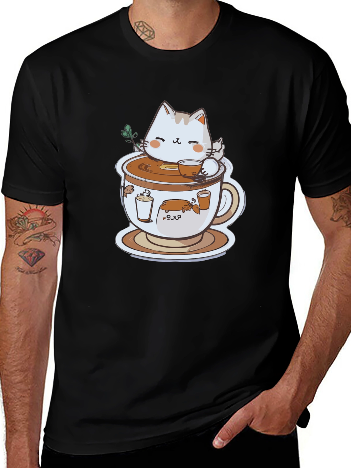 Variant 13 of Cat in Coffee Cup Graphic Tee