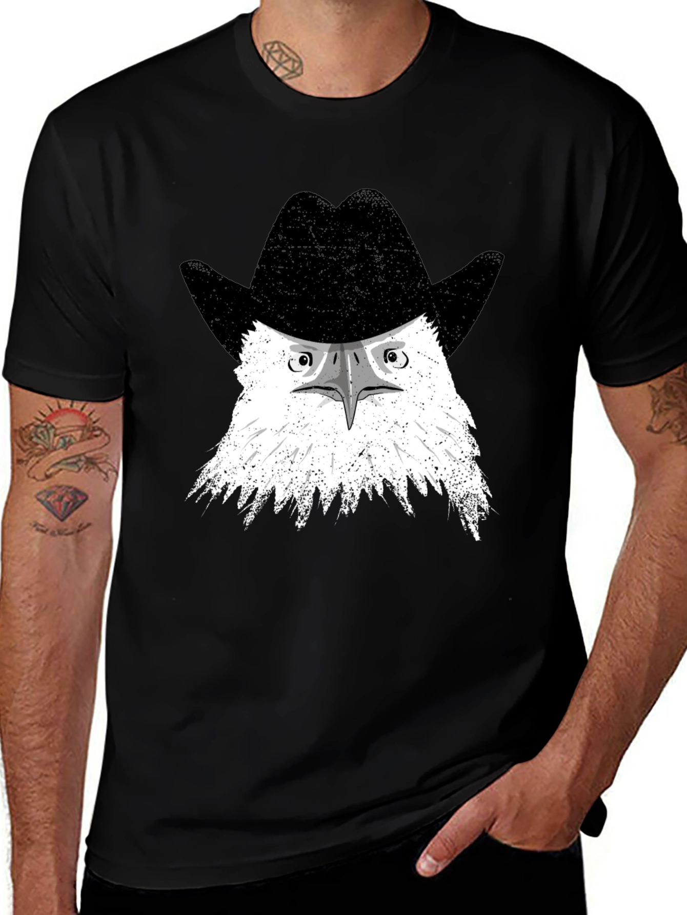 Variant 26 of Eagle Cowboy Hat Graphic Tee - Men's Black T-Shirt