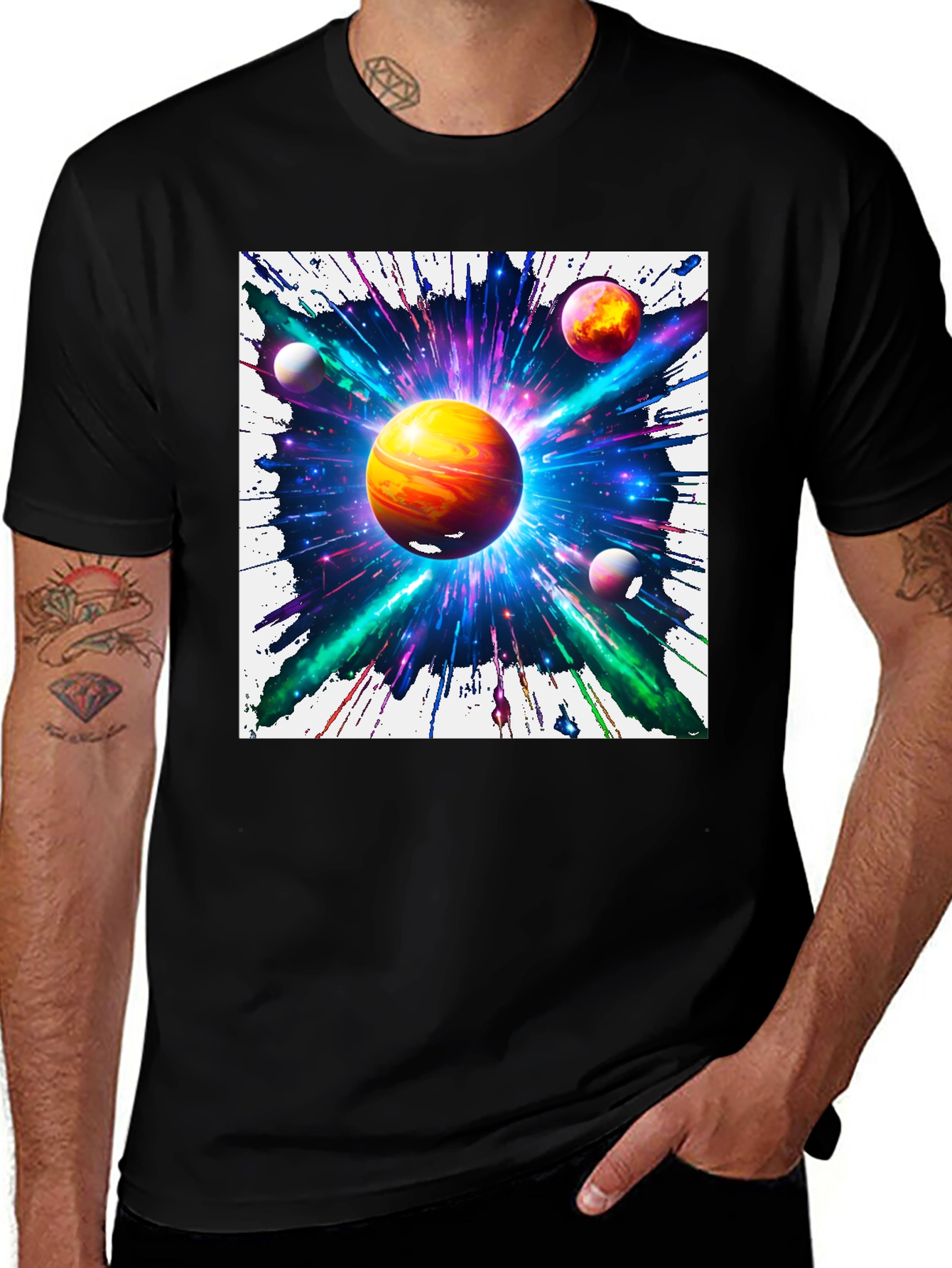 Variant 13 of Space Blast T-Shirt - Galaxy Planets in Cosmic Burst Graphic Tee