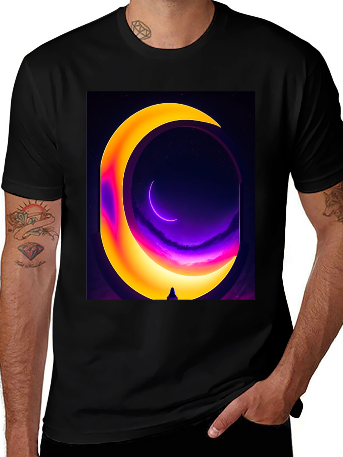 Variant 16 of Cosmic Moon Portal Graphic Tee - Black