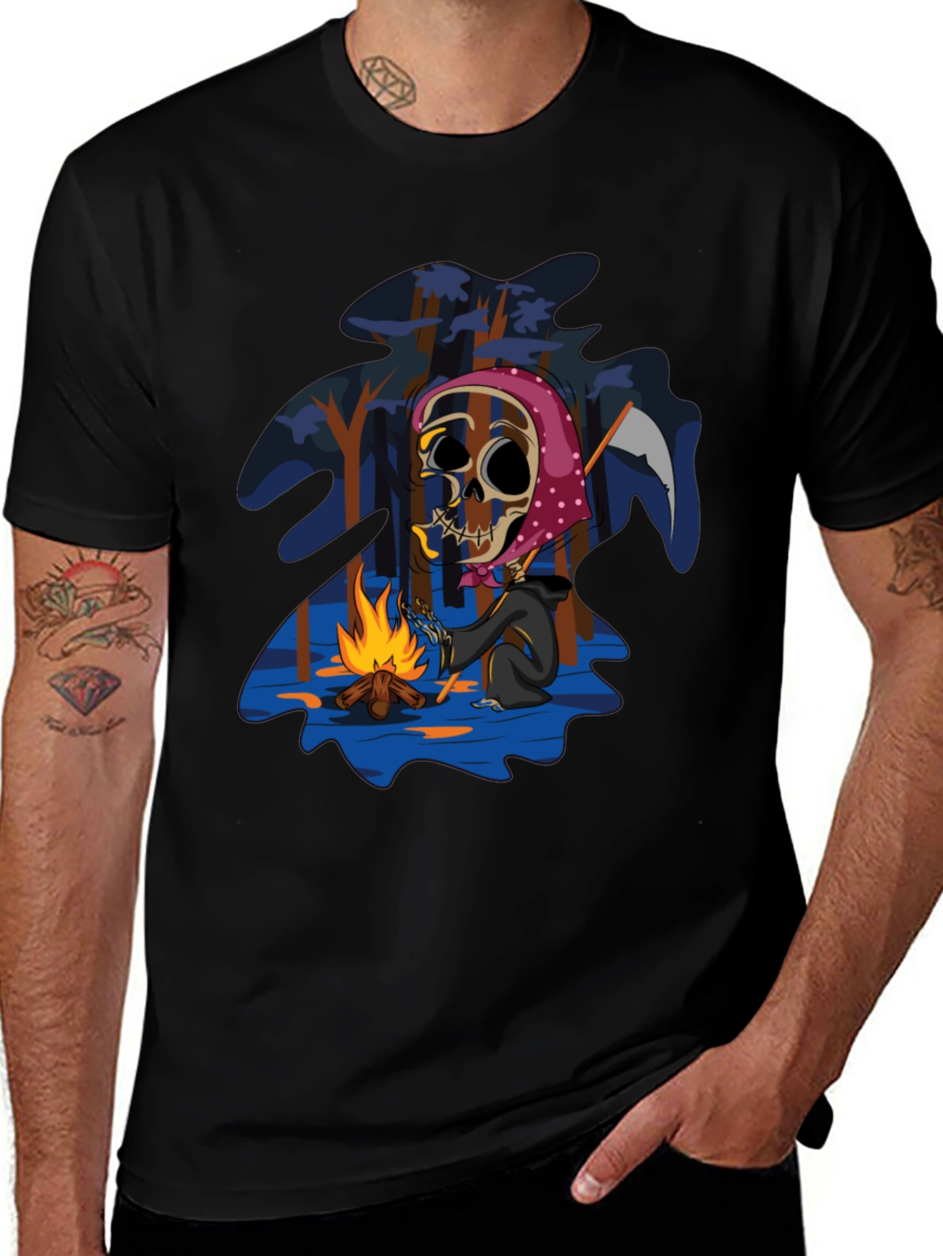 Variant 5 of Grim Reaper Campfire Black T-Shirt