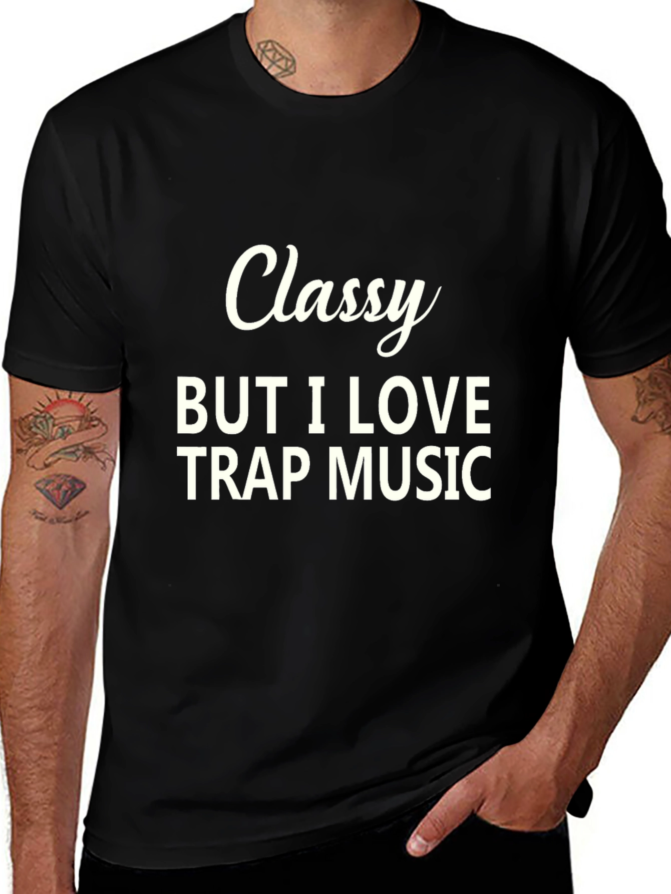 Variant 15 of Classy Trap Music Tee - Black Cotton Blend