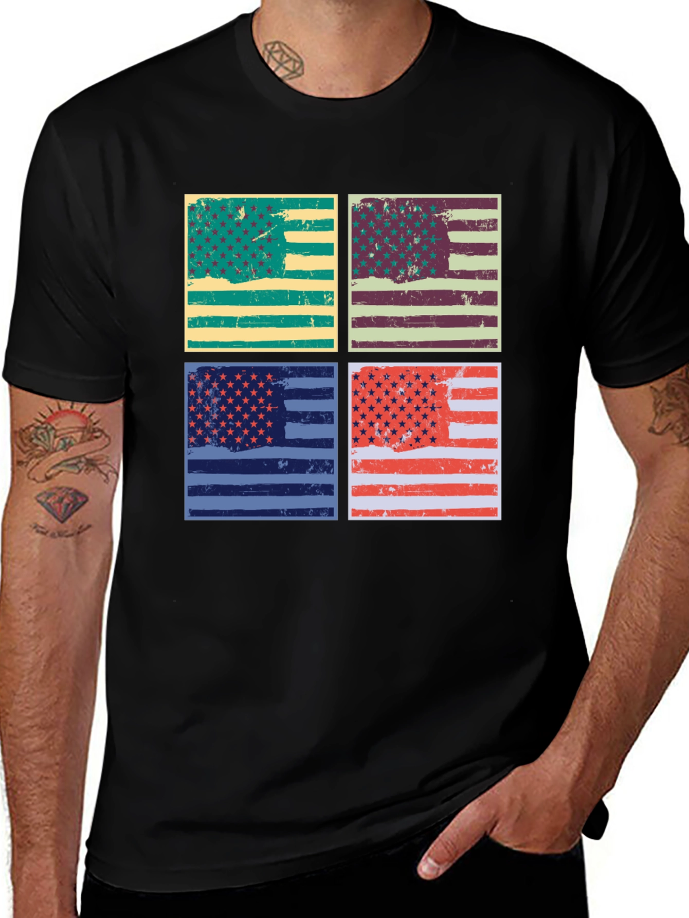 Variant 21 of Retro American Flag Graphic T-Shirt - Patriotic Style