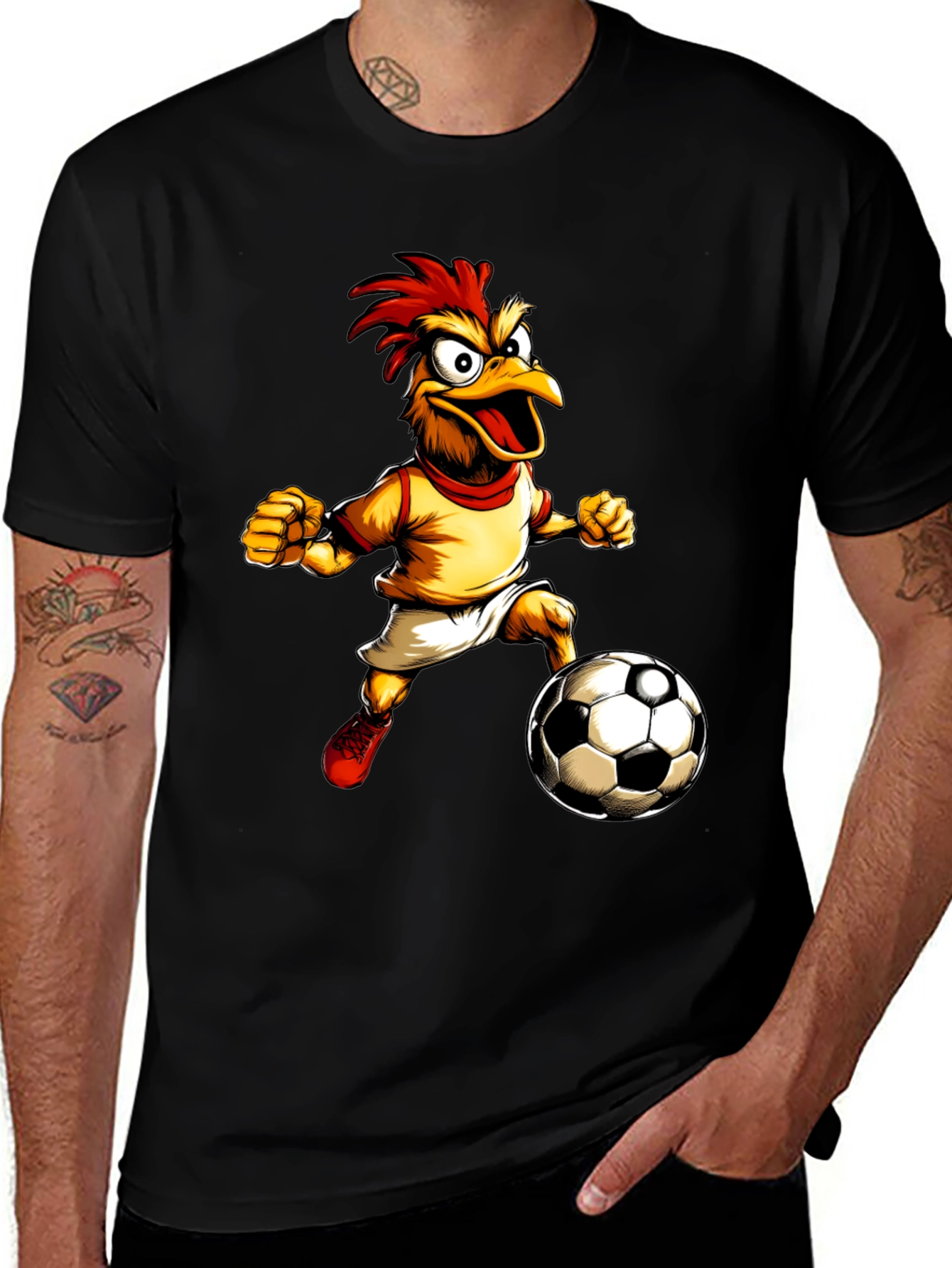 Variant 12 of Funny Chicken Soccer T-Shirt - Black
