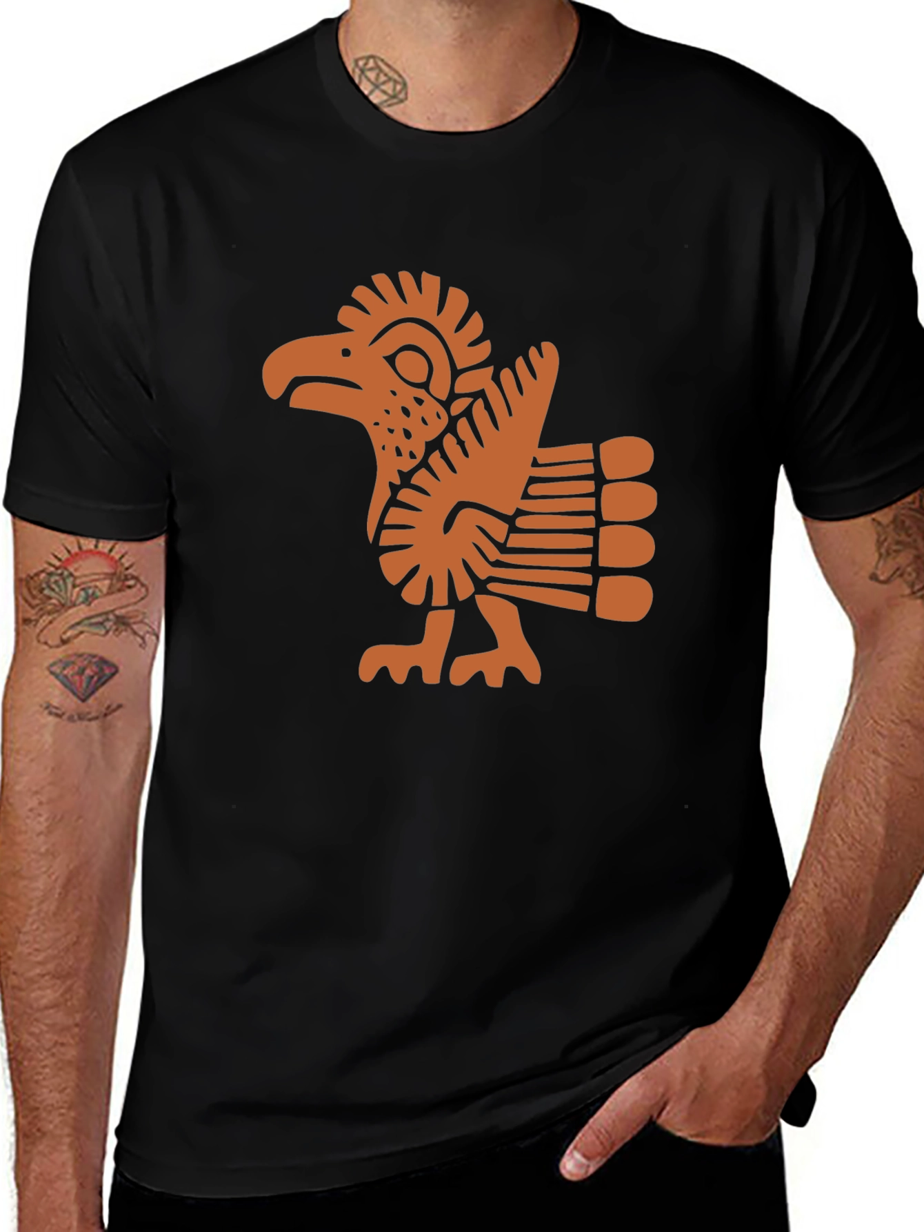 Variant 15 of Aztec Eagle Graphic Tee - Black Cotton Blend
