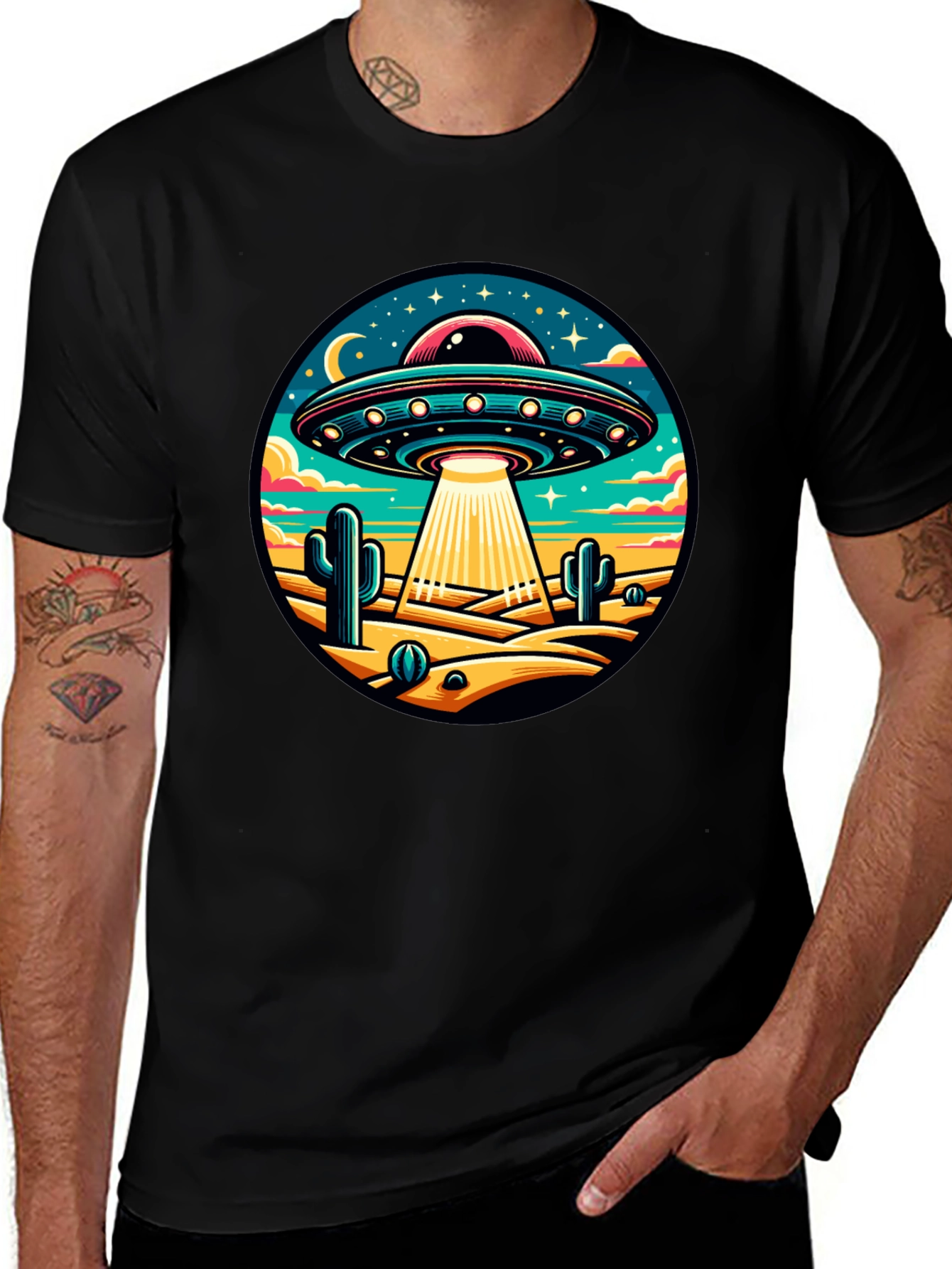 UFO Desert Black T-Shirt - Sci-Fi Style