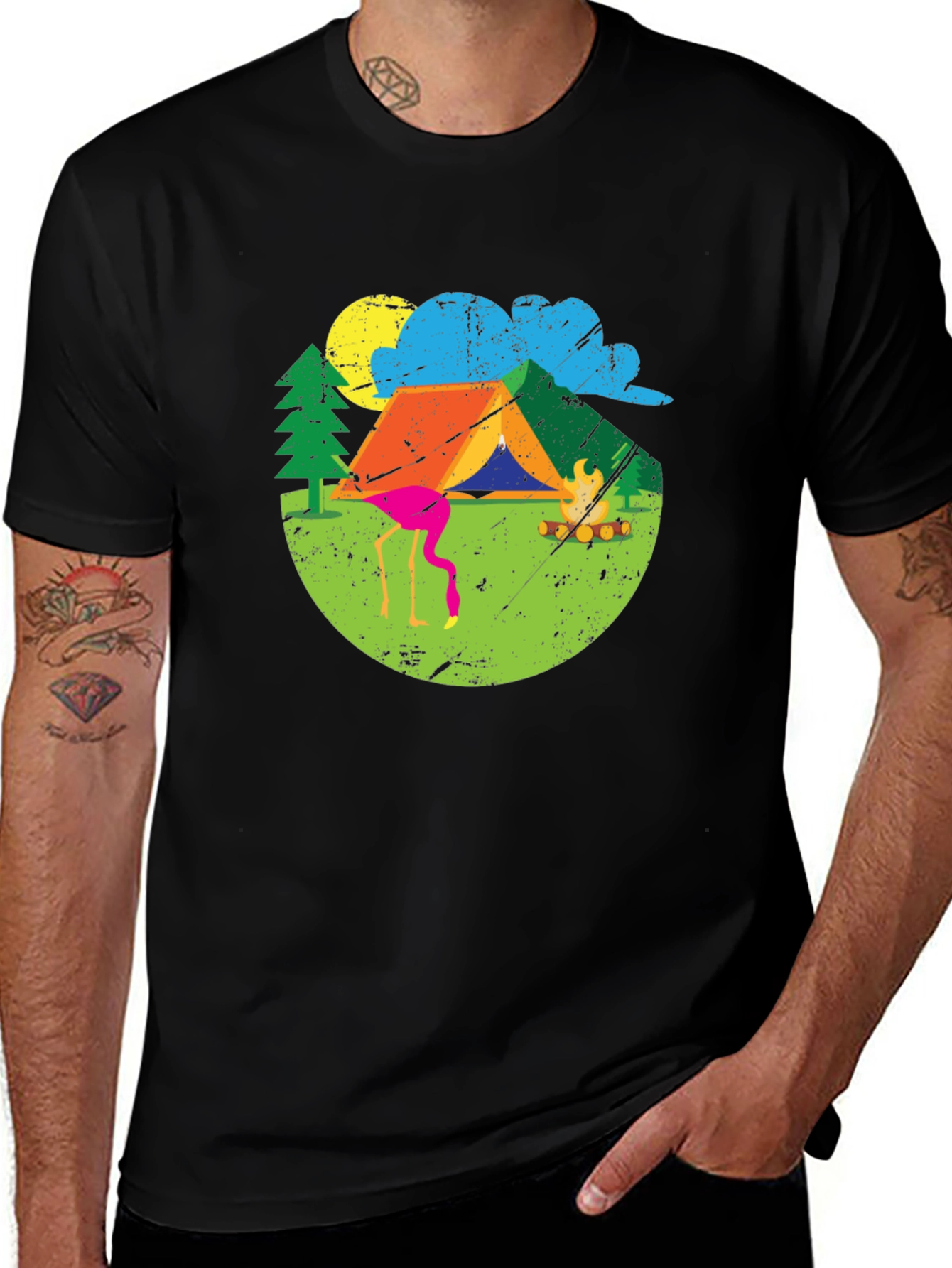 Variant 6 of Camping Flamingo Graphic Tee - Black