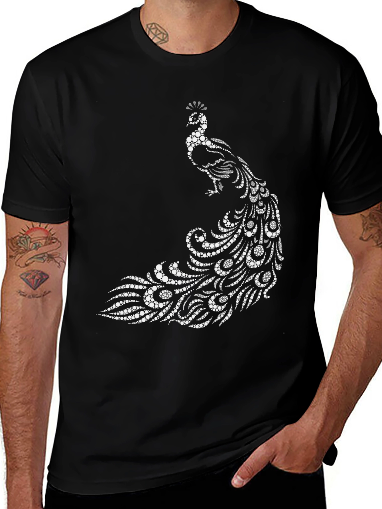 Variant 18 of Peacock Graphic Tee - Stylish Black Cotton T-Shirt