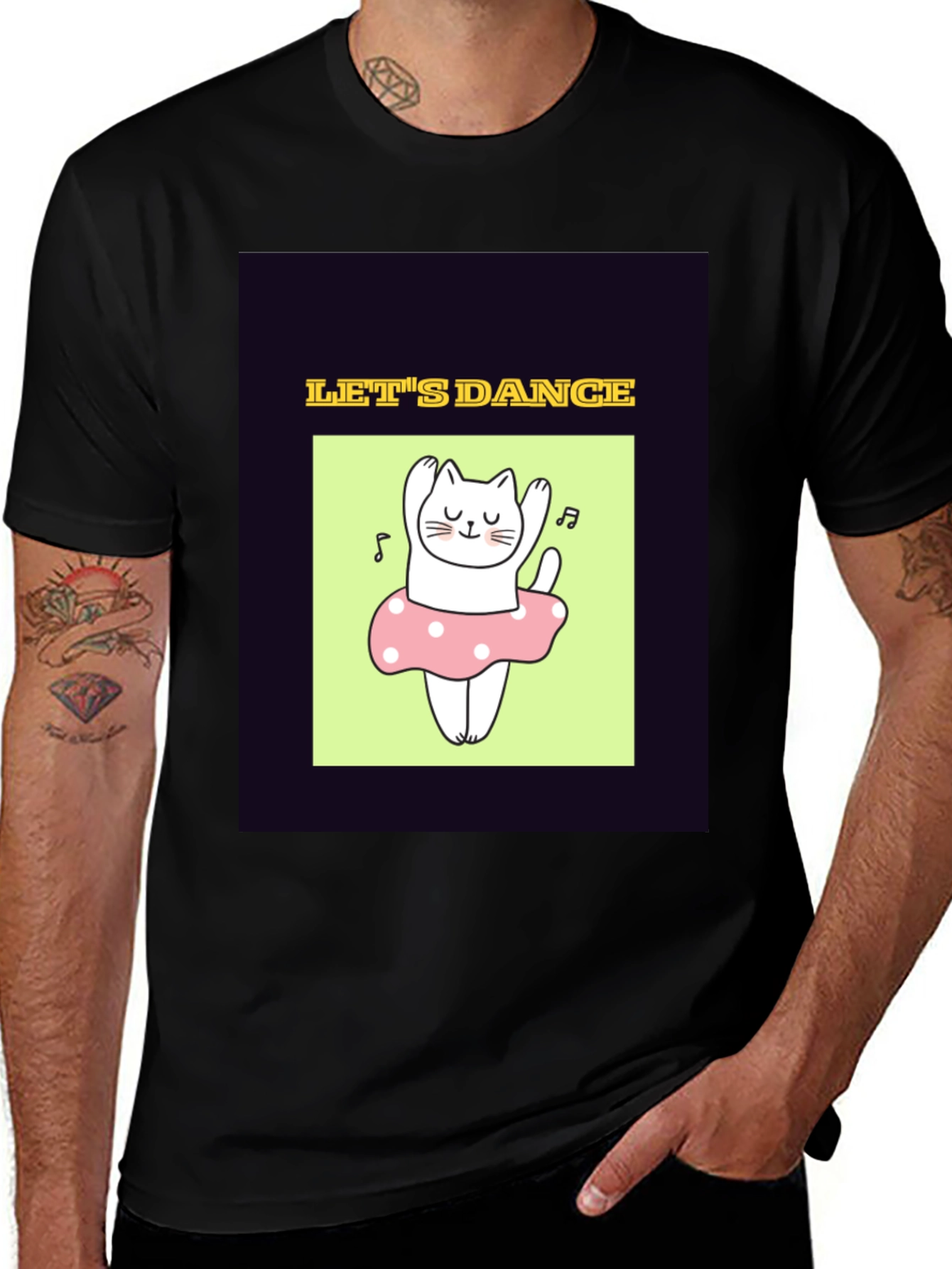 Black Dancing Cat Graphic Tee - Black Unisex T-Shirt main image