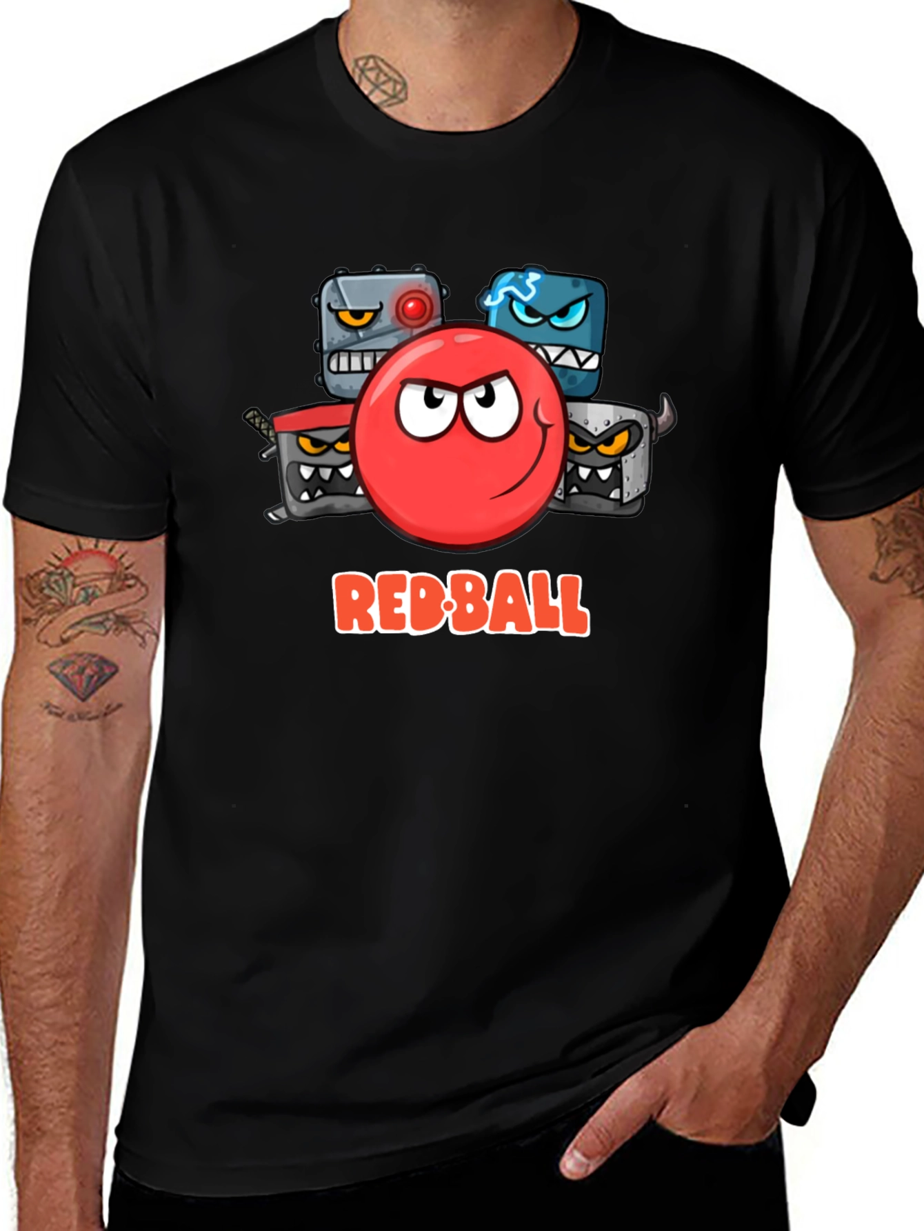 Red Ball Cartoon Graphic Black T-Shirt