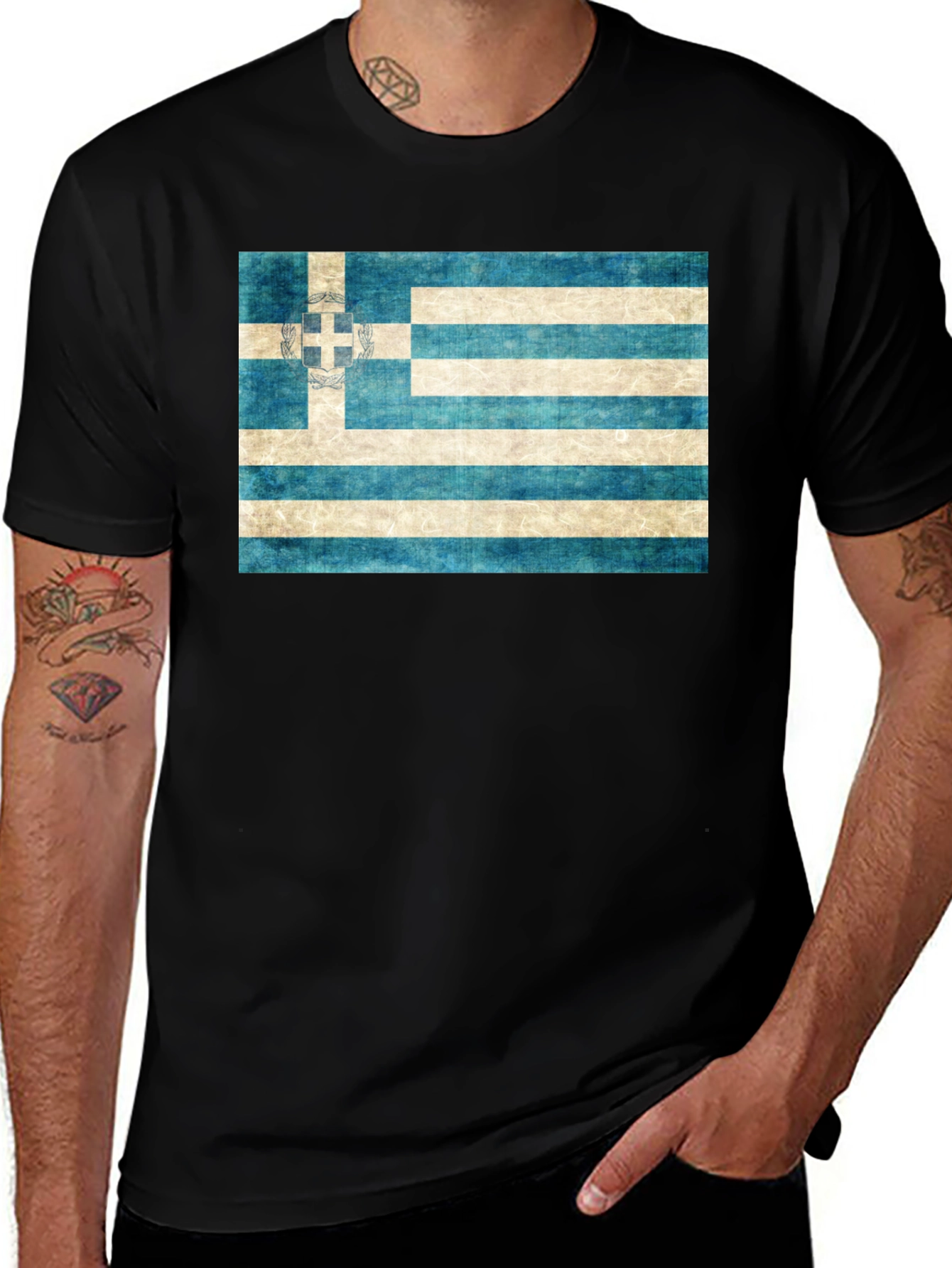 Variant 21 of Greek Flag T-Shirt - Distressed Vintage Style