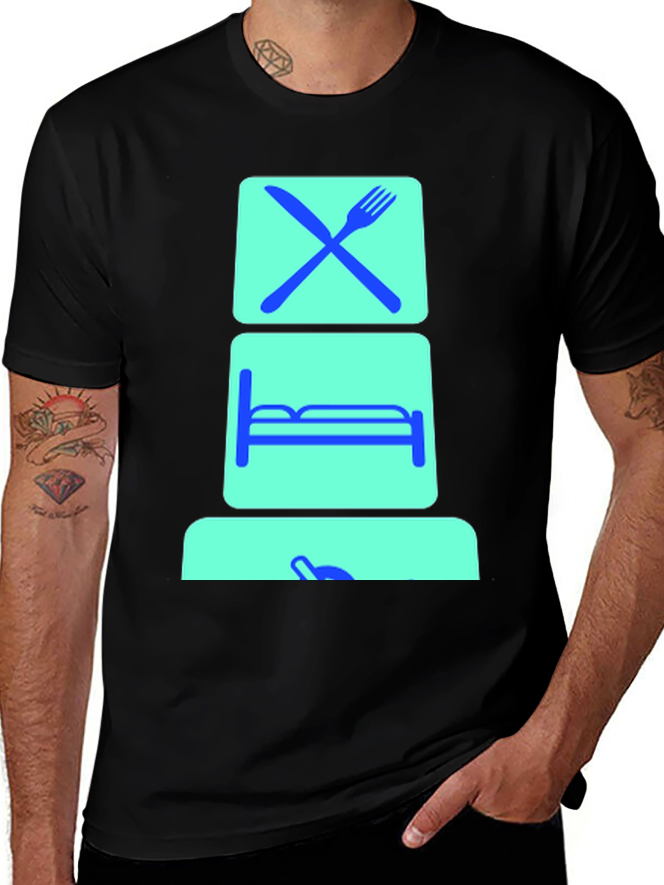 Variant 2 of Eat Sleep Repeat Graphic Tee - Black Cotton Comfort