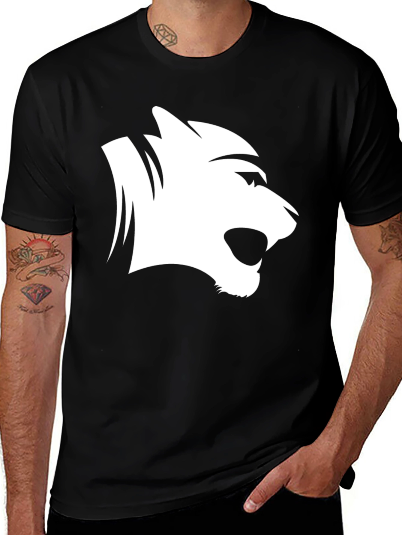 Variant 5 of Bold Black Tee: Roaring Lion Graphic Print