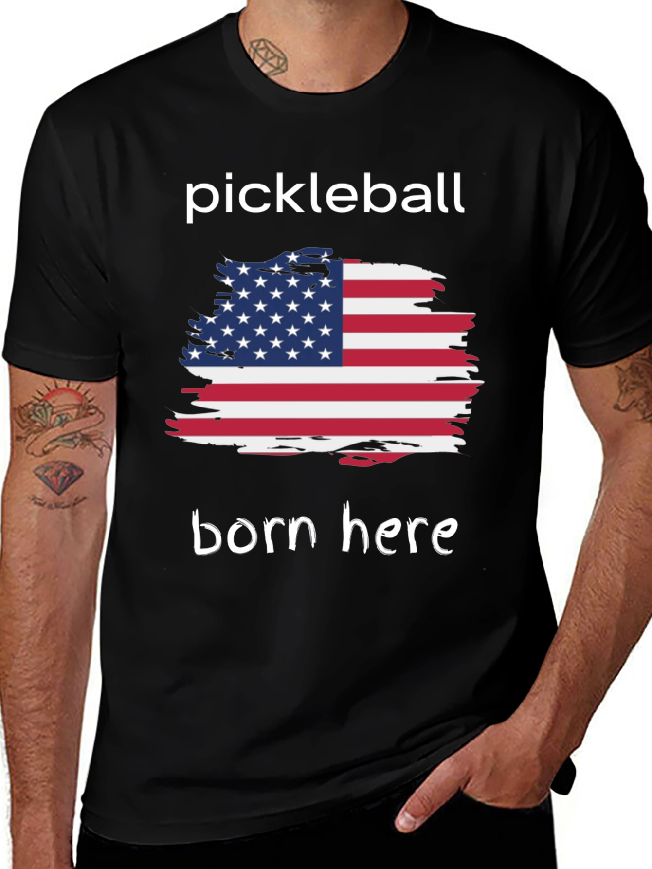 Variant 10 of Pickleball Born Here USA Flag Graphic Tee