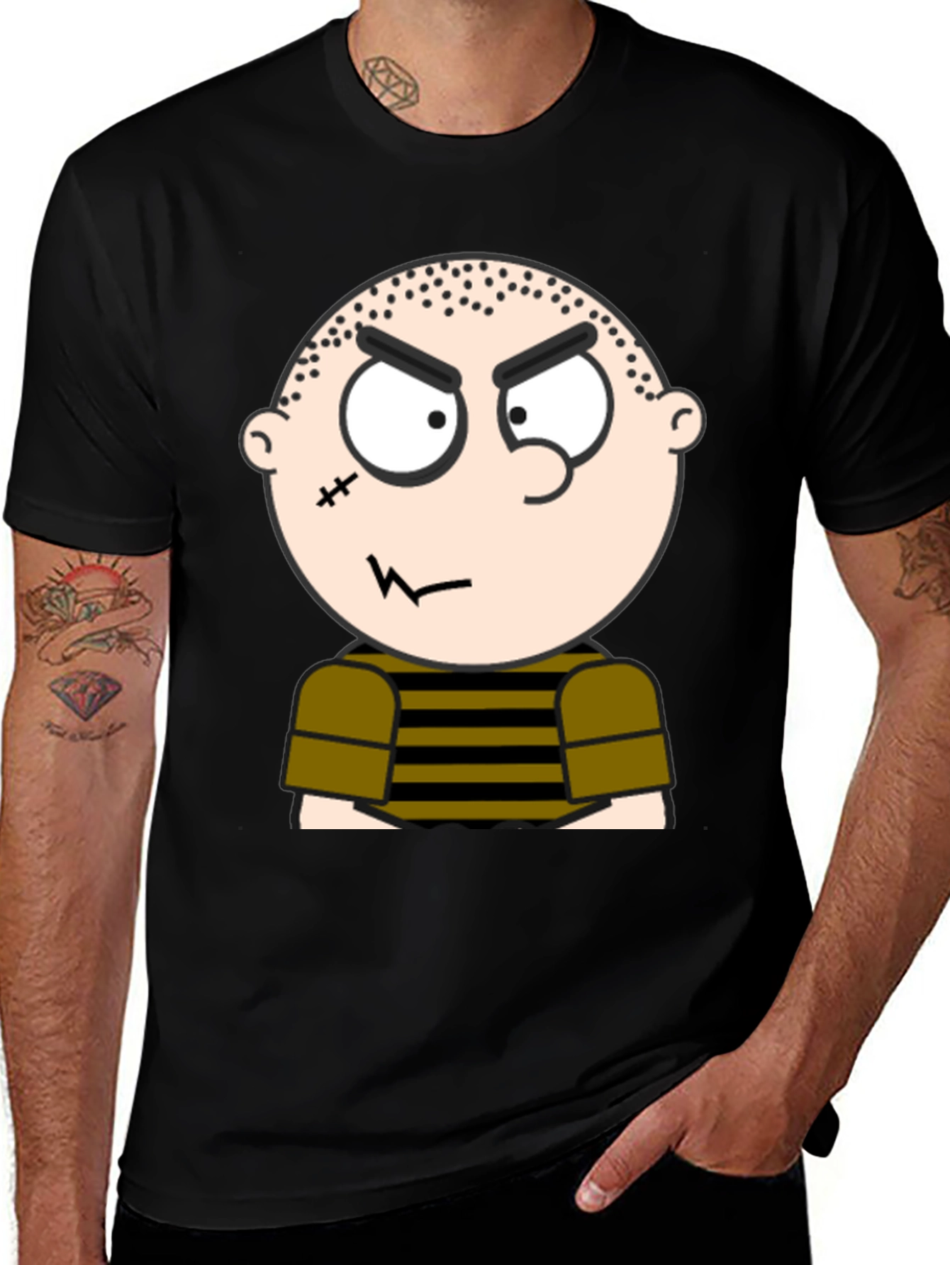 Variant 23 of Men's Black T-Shirt with Cartoon Graphic