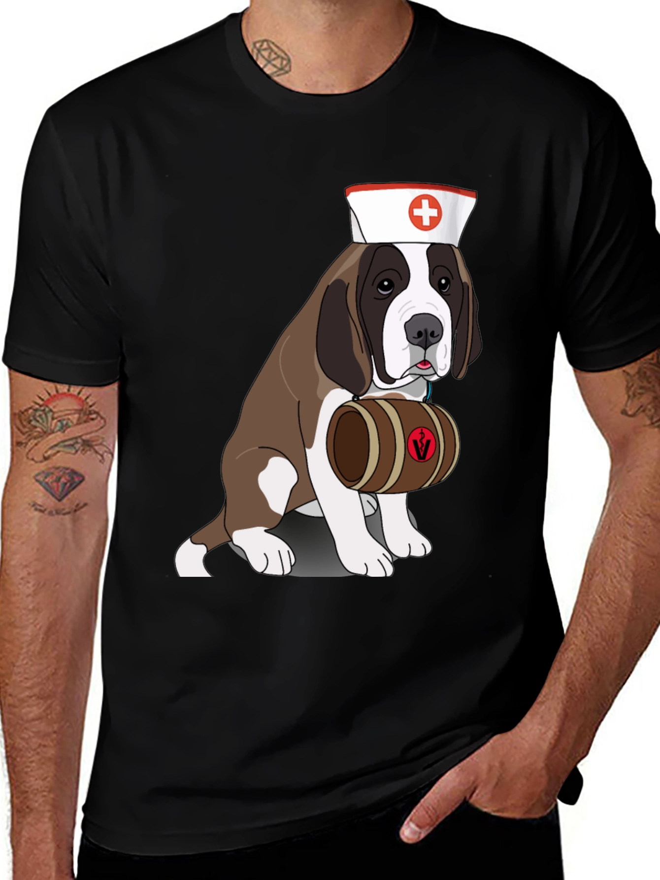 Variant 24 of Dog Nurse T-Shirt: Saint Bernard with Keg