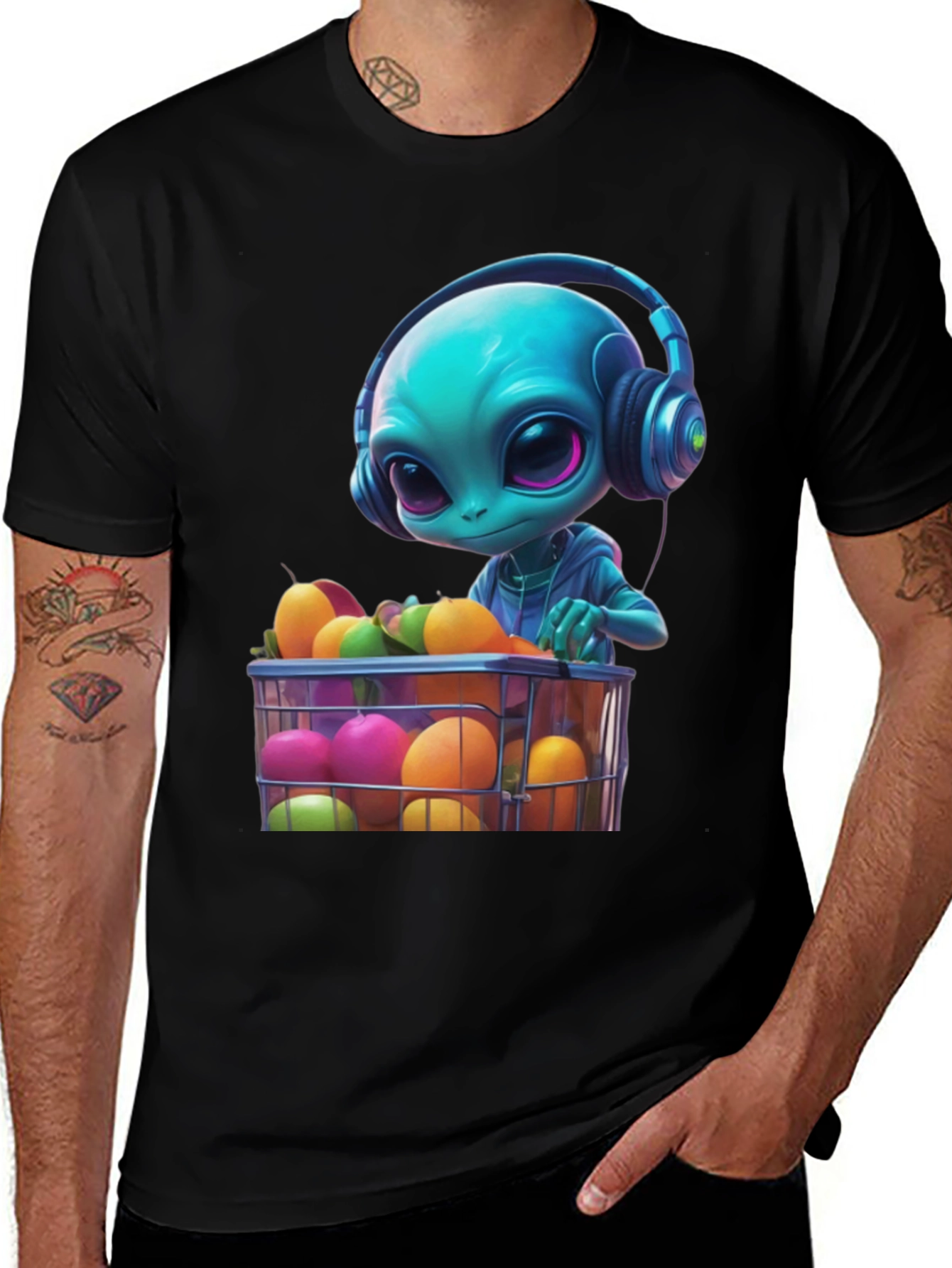 Variant 21 of Alien DJ Fruit Basket Black Tee