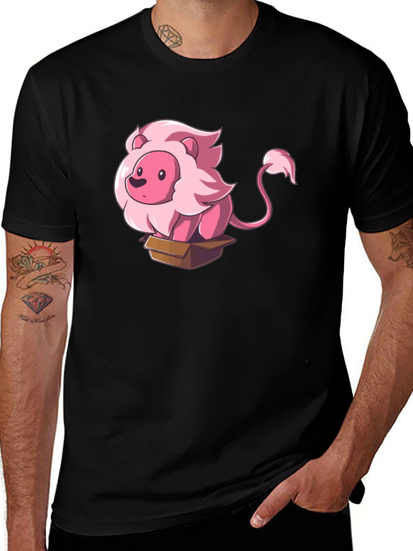 Pink Lion in Box Graphic T-Shirt