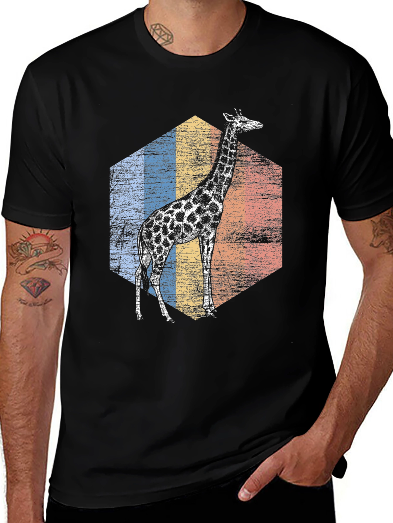 Variant 8 of Giraffe Retro Hexagon Graphic Tee