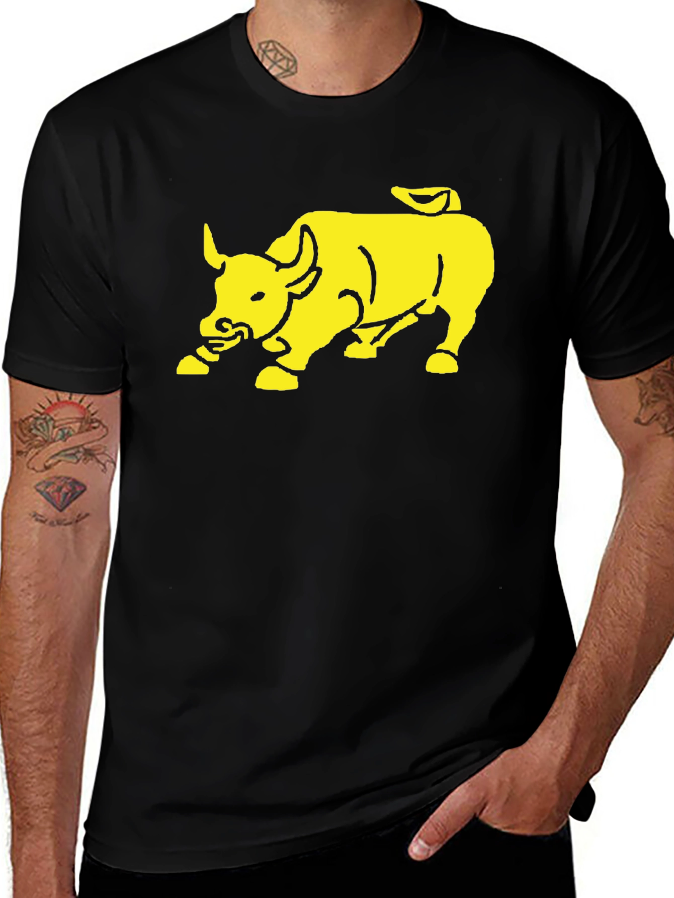 Variant 2 of Yellow Bull Graphic Print Black T-Shirt