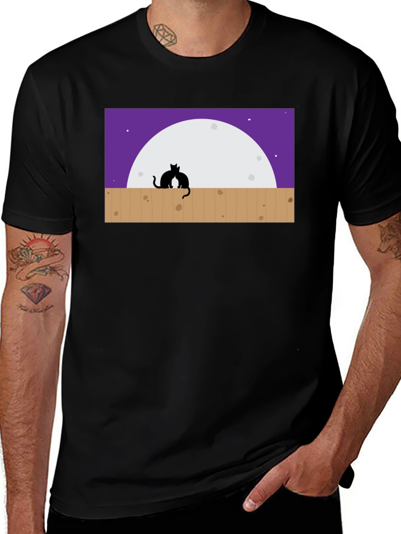Black Cats on Fence Moon T-Shirt main image